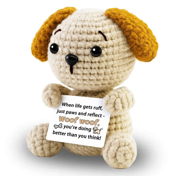 hixkvpen ﻿Dog Dad Gifts for Men from Daughter Son, Emotional Support Crochet Dog with Inspirational Card, Golden Retriever Stuffed Animal for Dog Lovers Women, Handmade