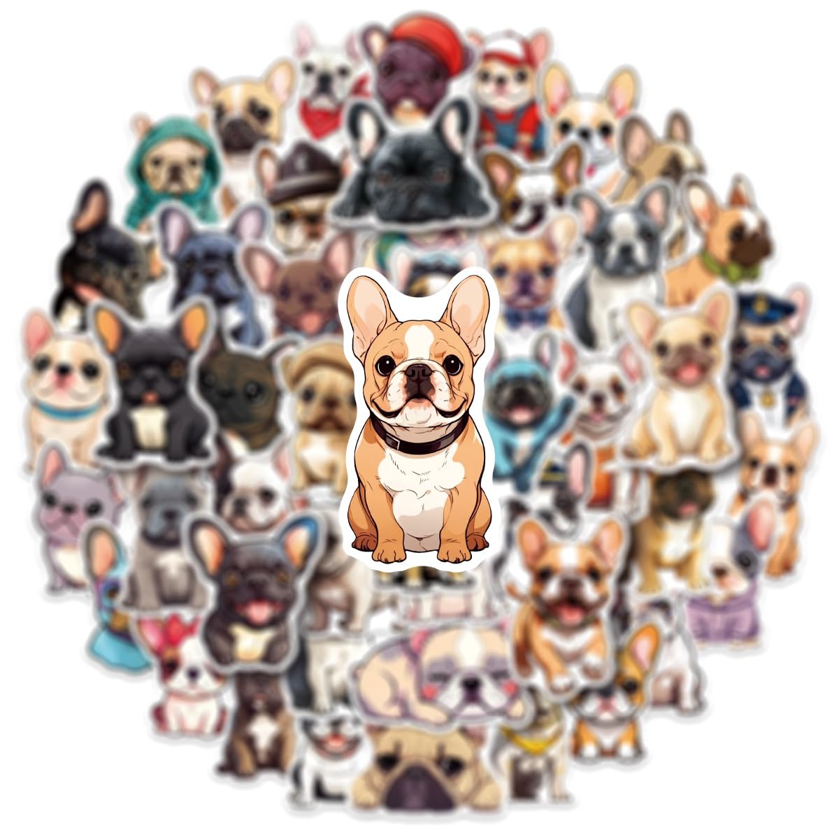 French Bulldog Stickers 50-Pack, Waterproof Vinyl Graffiti Decals for Laptop, Suitcase, Water Bottle, Journal, Locker - Cartoon Dog Stickers for DIY Decor