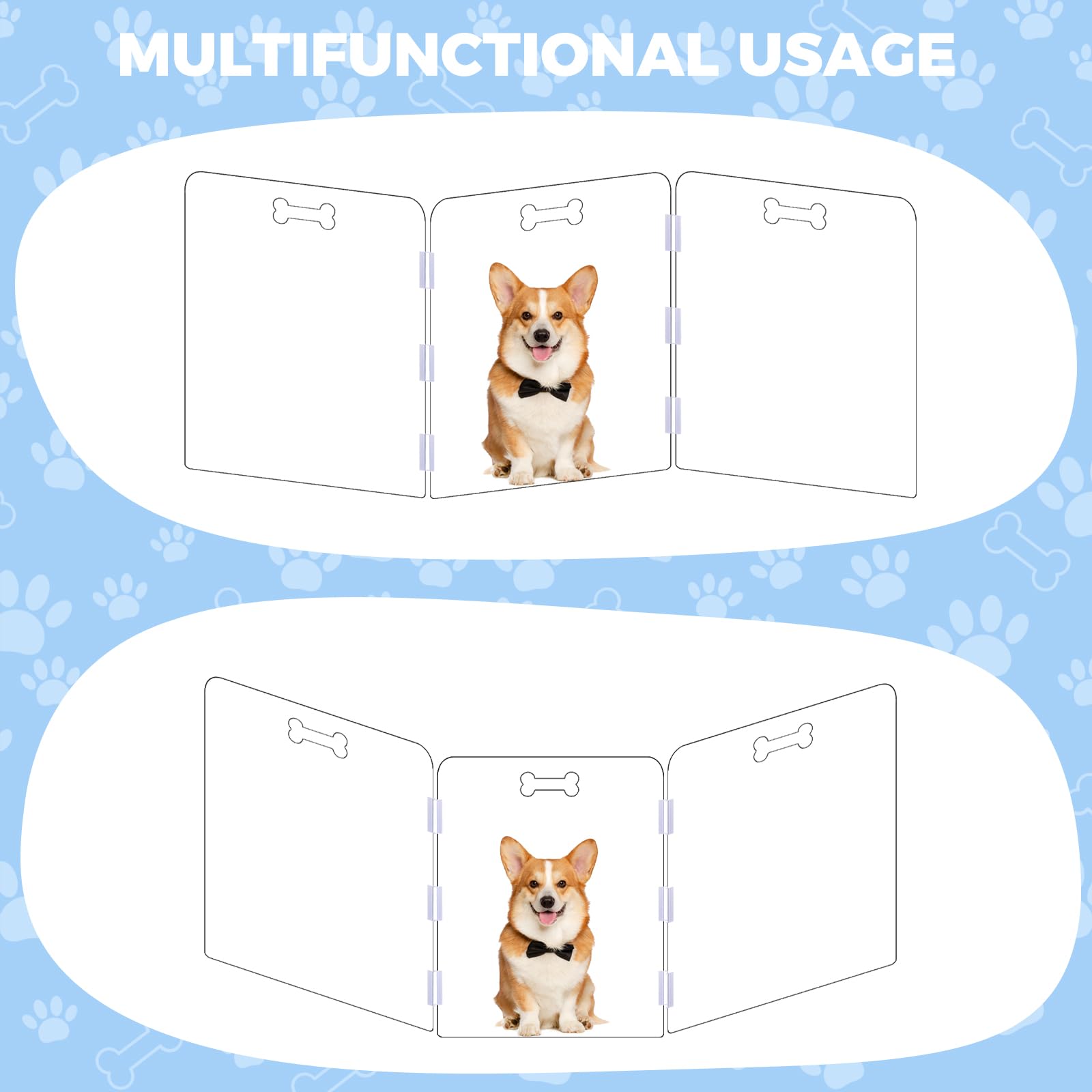31.5" Tall Clear Acrylic Dog Playpen, 3-Panel Freestanding Transparent Pet Gate for Indoor Doorways, Foldable Puppy Fence Barrier with Support Feet & Handles(3-Panel Tall)