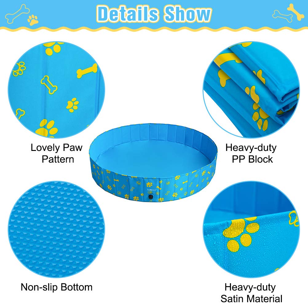 SCENEREAL Swimming Pool for Dogs Kids Toddlers - Large Foldable Pet Pool Bathing Tub with Paw Printing Outdoor Bathtub Collapsible for Small Medium Large Dogs Puppies