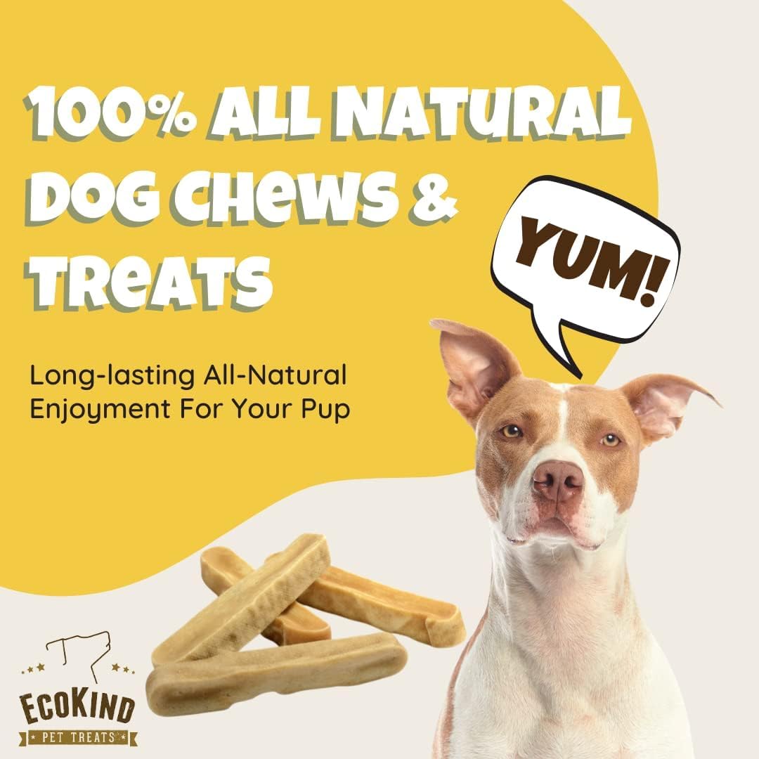 EcoKind Yak Cheese Himalayan Dog Chews, Yak Chews for Large Dogs, Long Lasting Bone for Aggressive Chewers, 3 Ingredients, Natural High Protein Treats, No Additives, Lactose Free, Large - 4 Chews