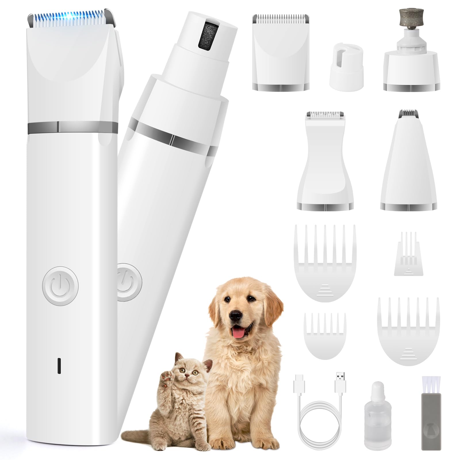 Veeconn Dog Clippers Grooming Kit Hair Clipper-Low Noise Paw Trimmer- Rechargeable - Cordless Quiet Nail Grinder Shaver for Cats and Other Pets