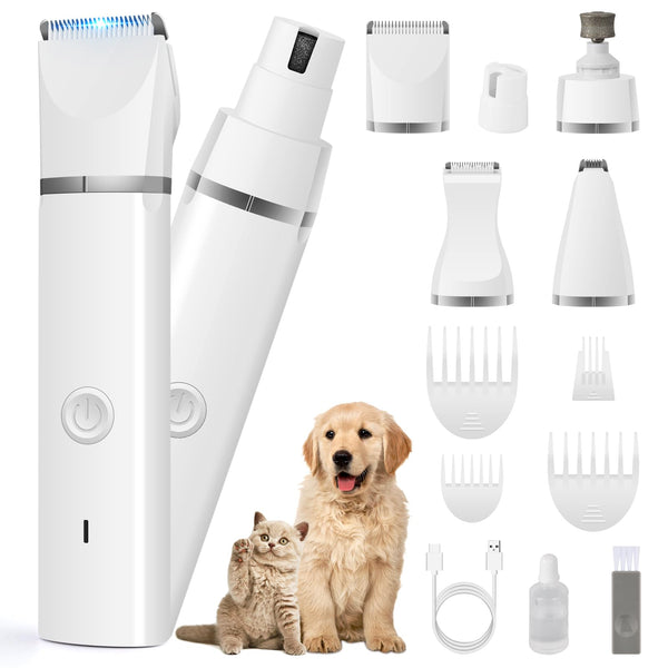 Veeconn Dog Clippers Grooming Kit Hair Clipper-Low Noise Paw Trimmer- Rechargeable - Cordless Quiet Nail Grinder Shaver for Cats and Other Pets
