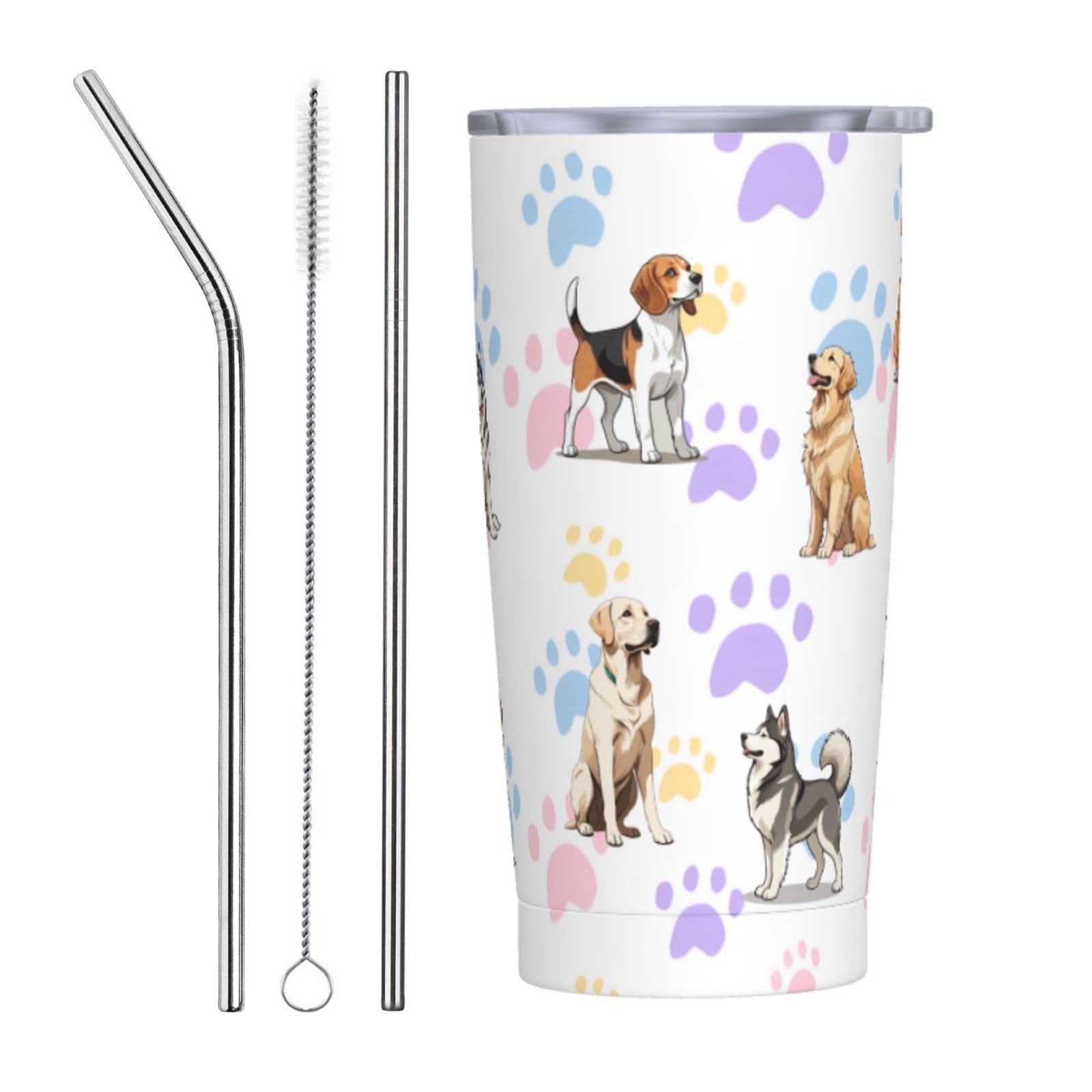 TOMASLINK Cute Dog Coffee Mug Gift For Dog Lover,Dog Mom,Dog Dad 20oz Stainless Steel Dog Coffee Tumbler With Lid And 2straw, Dog Mom Anime Insulated Travel Mug Coffee Cup (Dog-A)