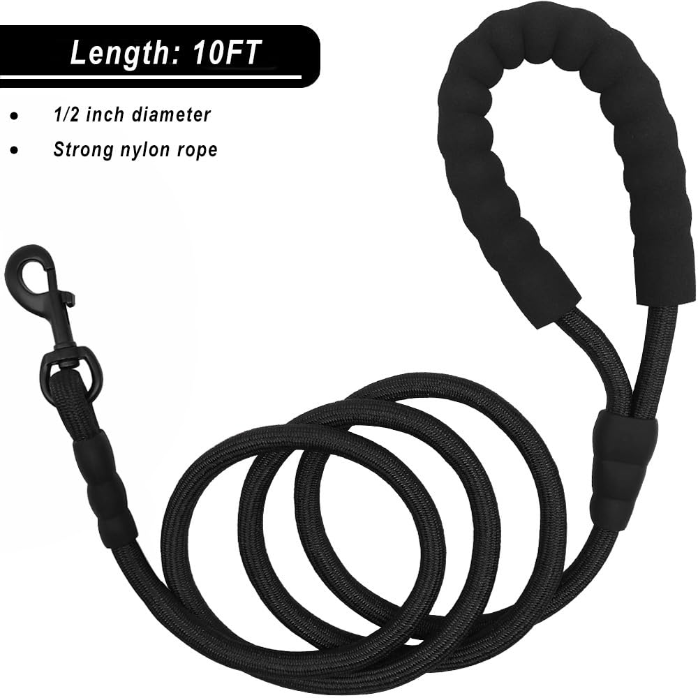 YUCFOREN 3FT 10FT Climbing Rope Leash for Dogs with Comfortable Padded Handle Classic Dog Leash for Medium Large Dogs Black