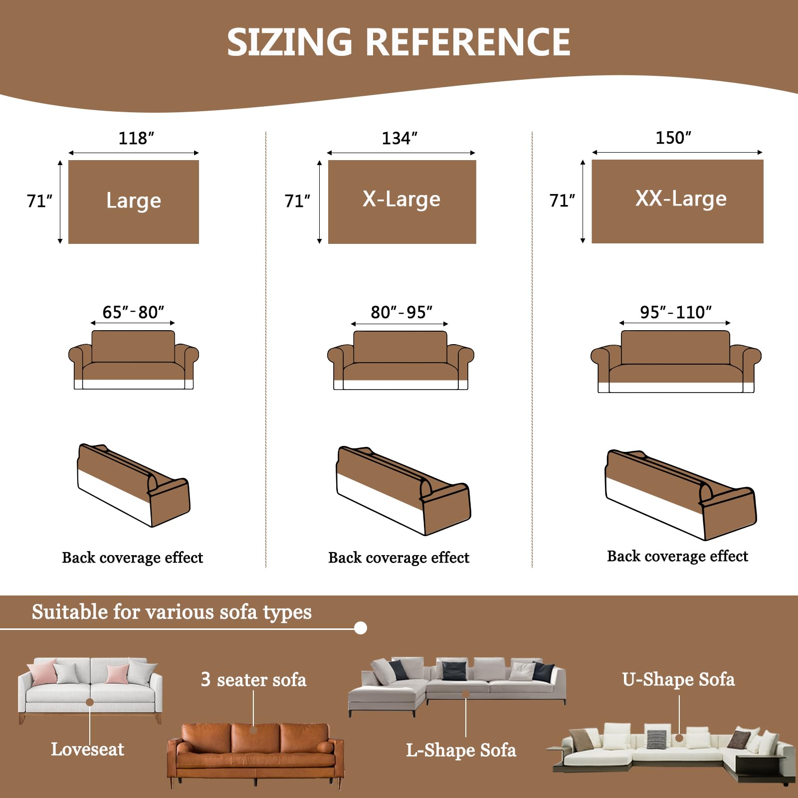 DREAMINGO Sofa Slipcover Washable Couch Cover for Dogs Striped Jacquard Chenille Modern Pet Dog Furniture Protector Covers for 3 Seater Sofa Sectional L Shape Couch, Beige Coffee, 71"x150"