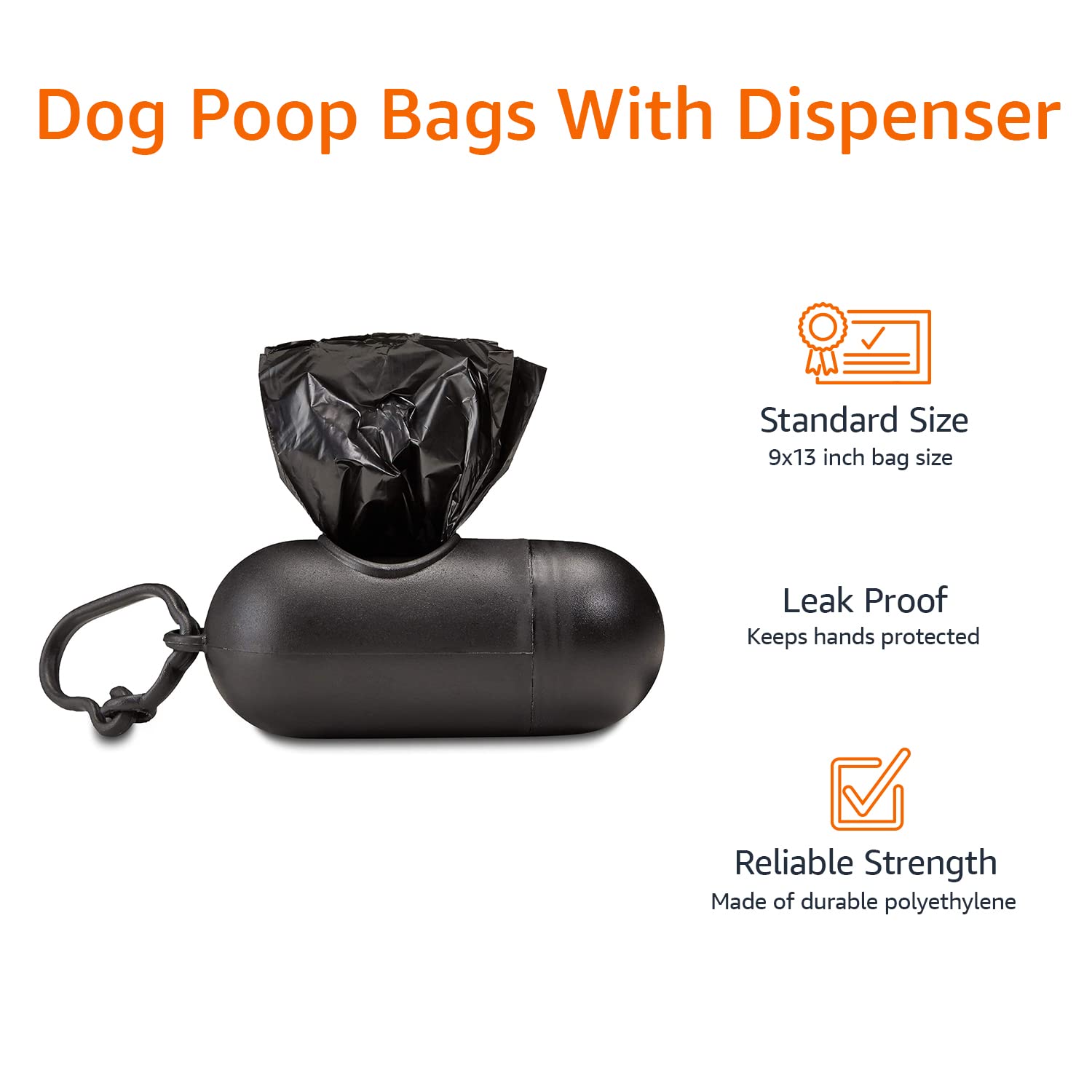 Amazon Basics Dog Poop Leak Proof Bags with Dispenser and Leash Clip, Unscented, 13" x 9", 900 Count (60 Rolls)