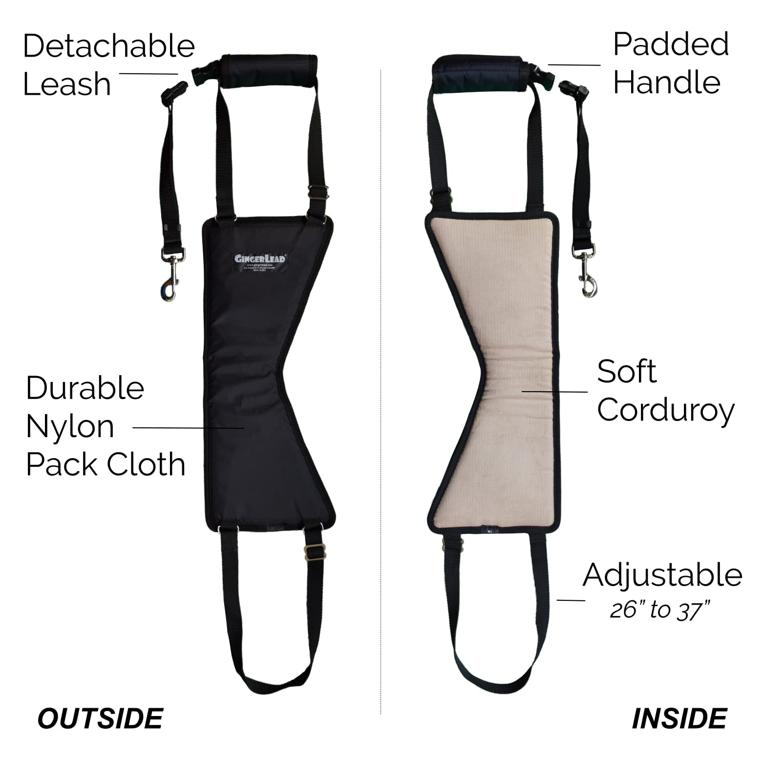 GINGERLEAD Dog Sling Hip Lift Harness, Tall Male fits Tall, Lean Dogs Like Greyhounds or Great Danes. Padded Support Aid to Help Pets Up or Down Stairs, in or Out of Vehicles. Made in U.S.A.