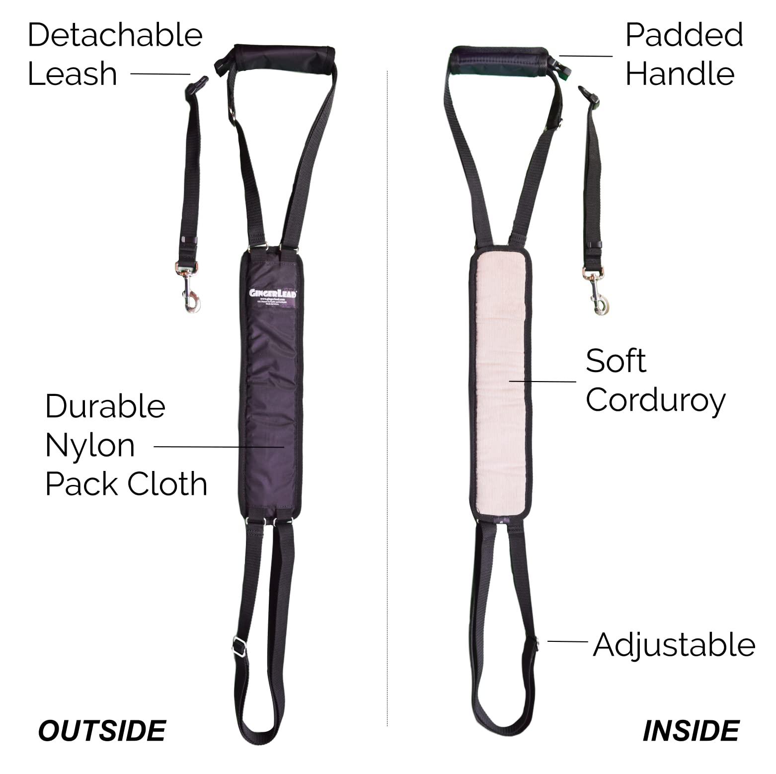 GINGERLEAD Dog Sling Support Harness, SM Female fits Small to Medium Size Pets or Larger Barrel Chested Dogs Like Boxers or Bullies. Padded Rear Lifting Aid with Leash. Made in U.S.A.