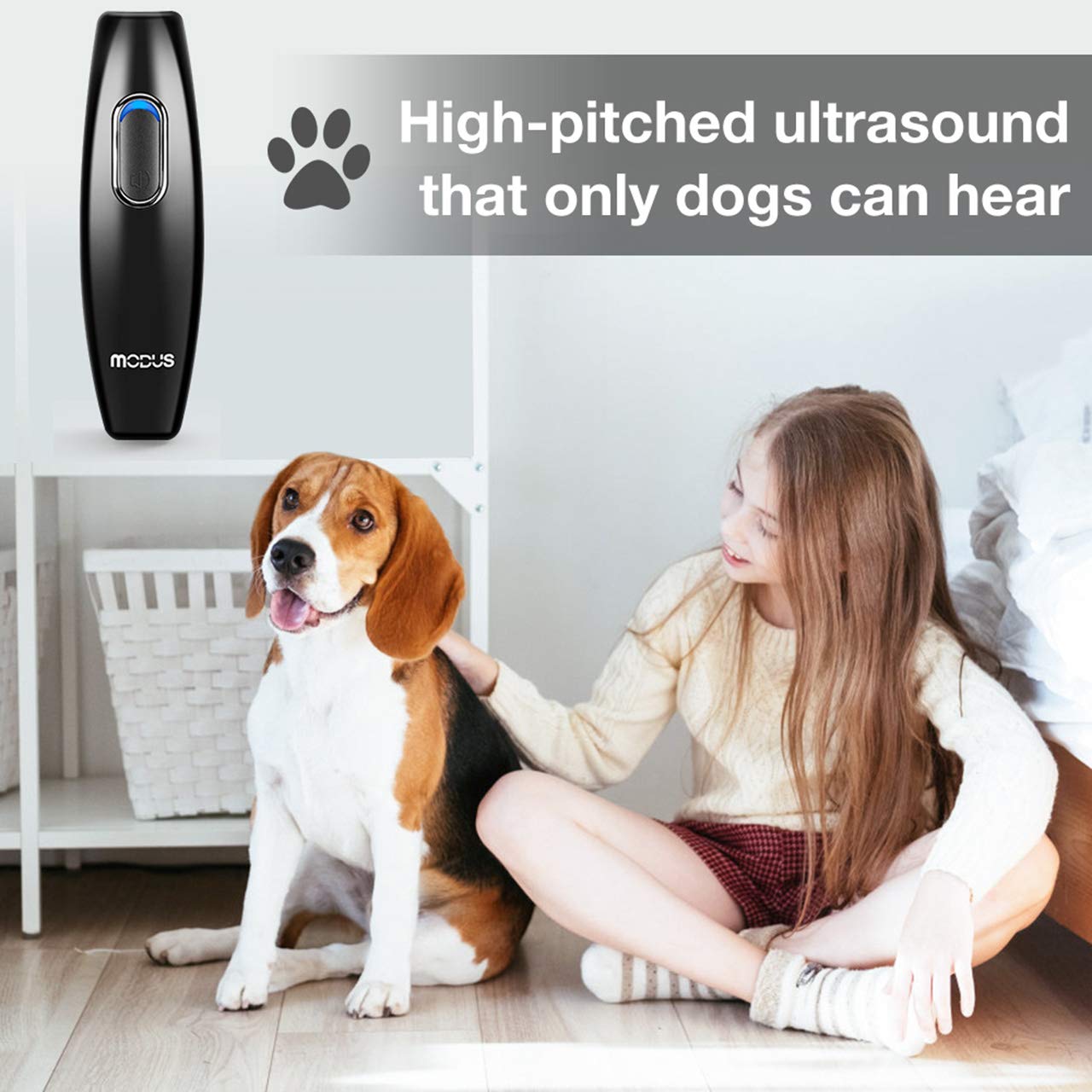 MODUS Bark Control Device - Anti Barking Device, 2-in-1 Dog Training Tool, 16.4 Ft Large Control Range, Safe to Use, Dog Silencer Dogs, Ultrasonic Dog Whistle Indoor&Outdoor