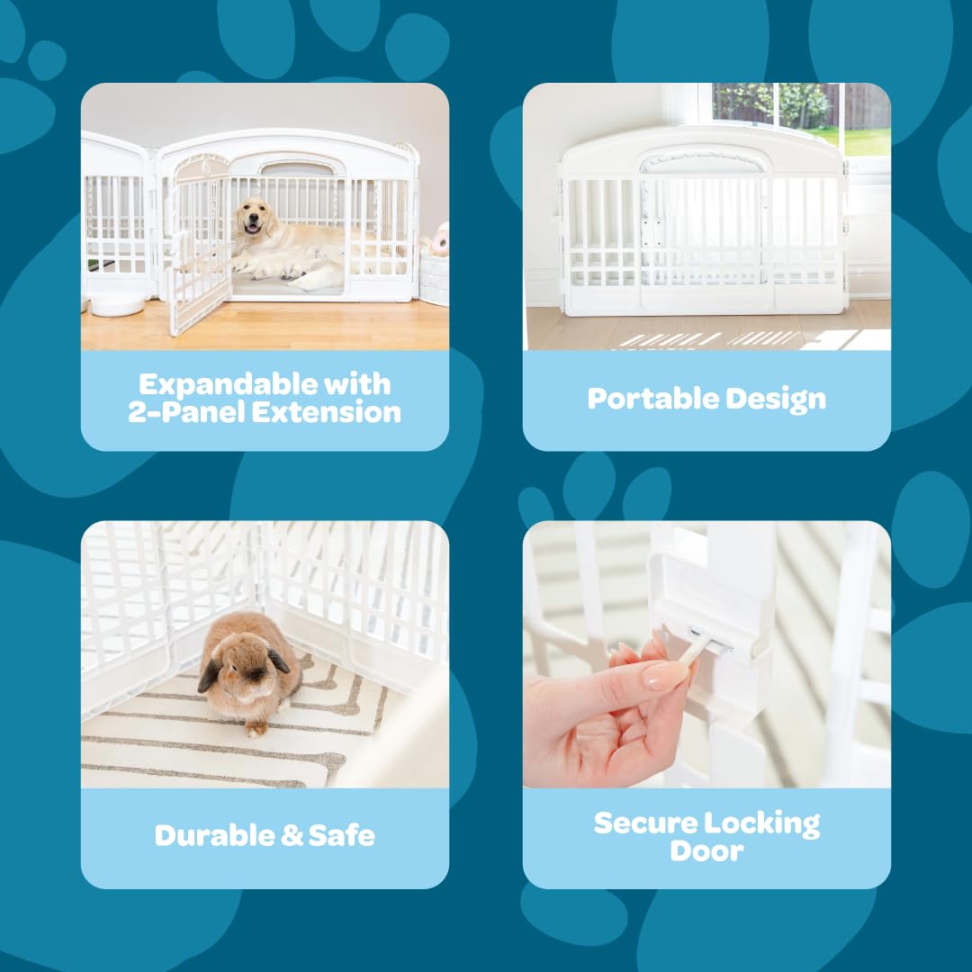 Carlson 4-Panel Plastic Pet Pen – Portable, Secure, and Easy-to-Use Playpen for Small Pets | 24" Tall, White, Includes Door and Lock, Ideal for Small Pets, Whelping and Indoor/Outdoor Use