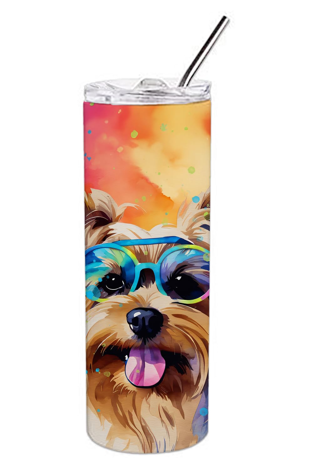Caroline's Treasures Yorkshire Terrier Hippie Dawg Stainless Steel Skinny Tumbler Vacuum Double Walled Reusable Insulated Tumbler Travel Cup for Coffee Cocktails Gift with Lid, 20 oz