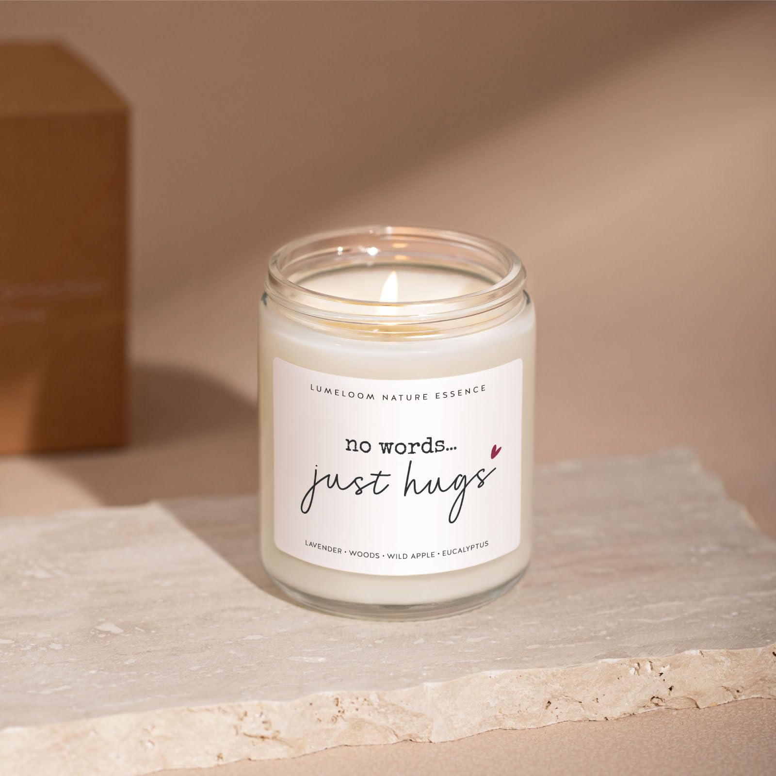 LUMELOOM Sympathy Gifts for Loss of Loved One, Memorial Gifts - 9oz Lavender Scented Soy Wax Candle - No Words Just Hugs, Bereavement, Grief, Think of You, Miscarriage, Get Well Candle for Women