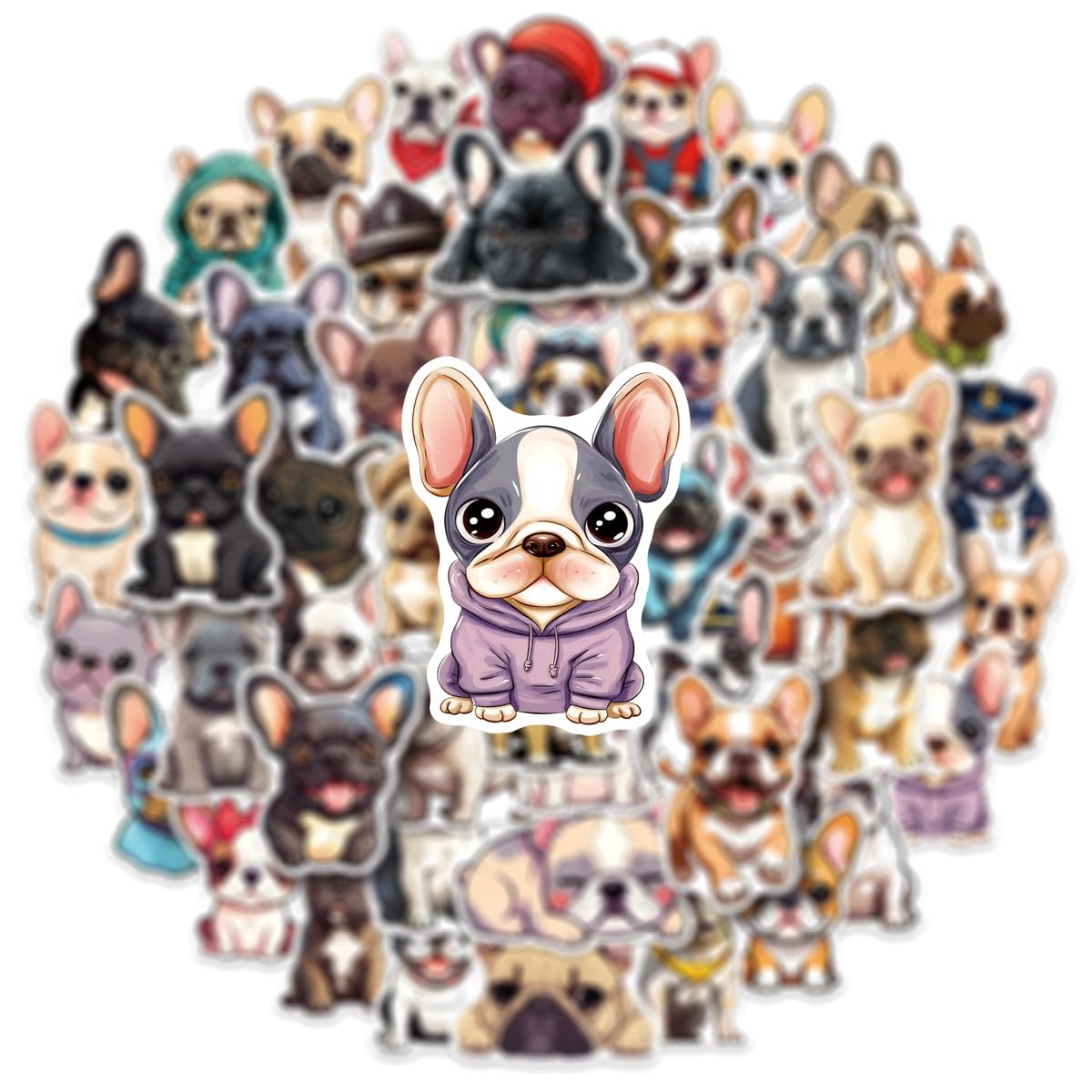 French Bulldog Stickers 50-Pack, Waterproof Vinyl Graffiti Decals for Laptop, Suitcase, Water Bottle, Journal, Locker - Cartoon Dog Stickers for DIY Decor