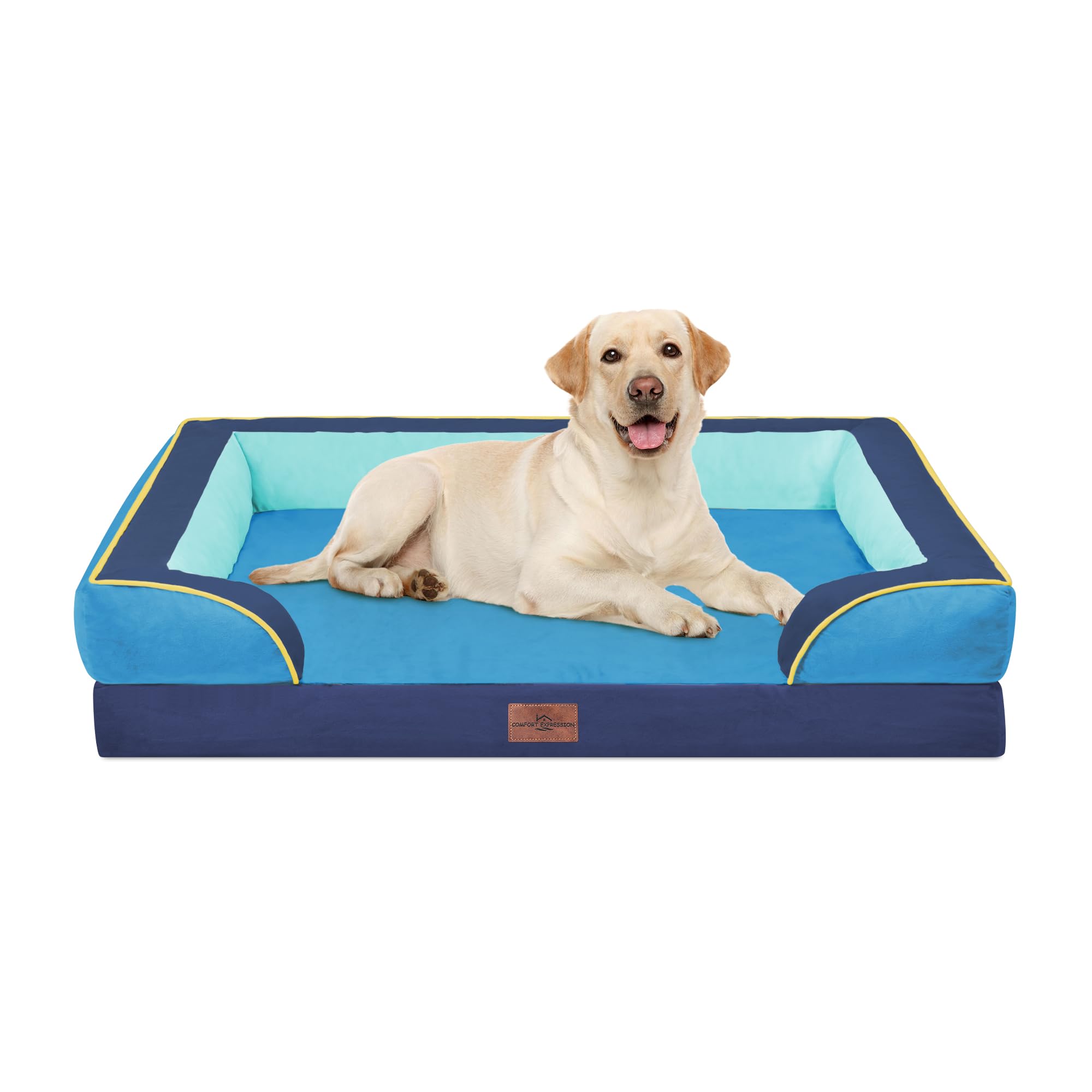 Comfort Expression Orthopedic Dog Bed for Extra Large Dogs 42x30 Inch, Waterproof Egg Crate Foam XL Pet Bed with Bolsters, Dog Couch with Washable Cover & Non-Slip Bottom, New Jersey
