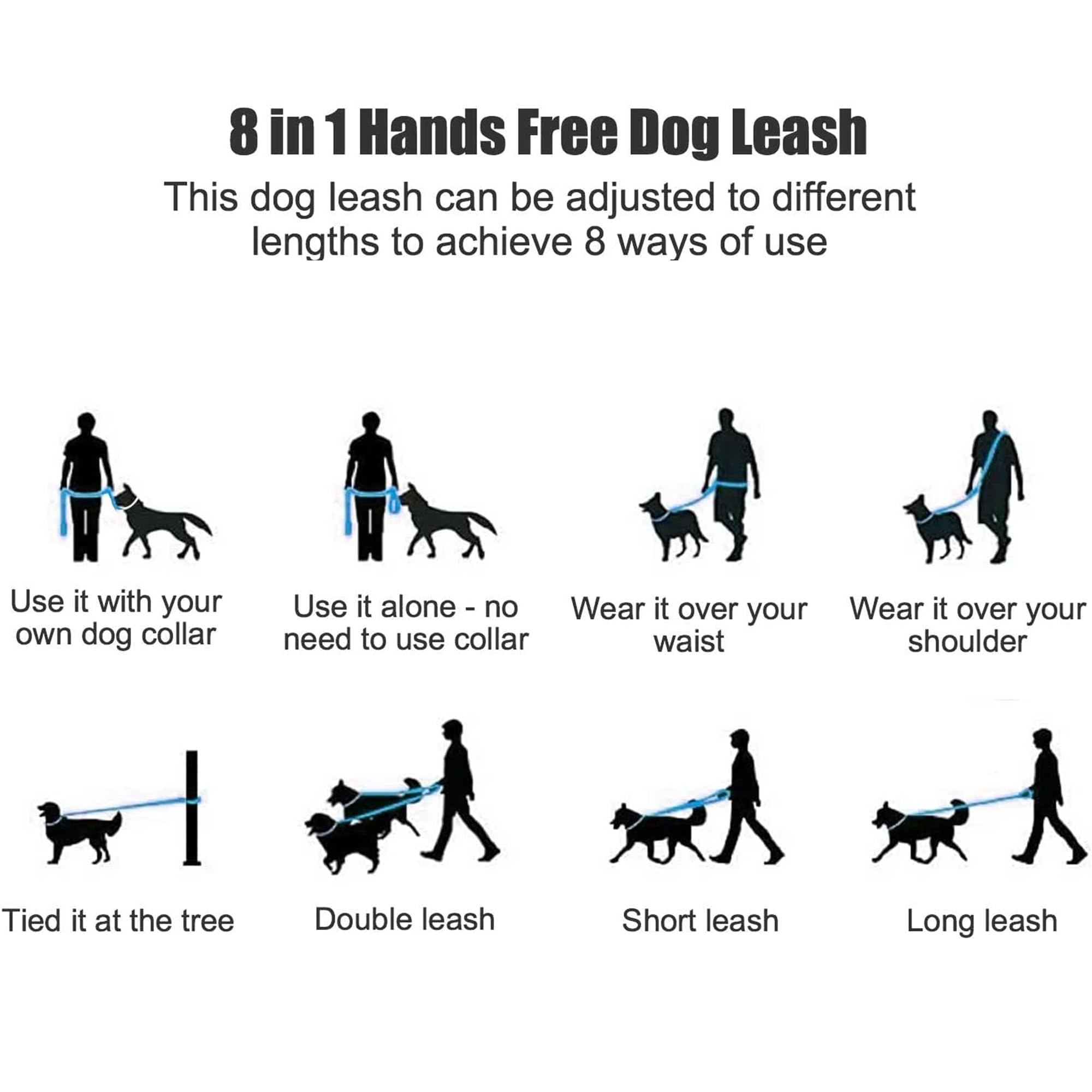 Mile High Life Hands Free Dog Leash, Crossbody Waist Leash with Genuine Leather Connection, Multifunctional Adjustable Slip Lead for Dog Walking Running (Black Khaki, 8FT)