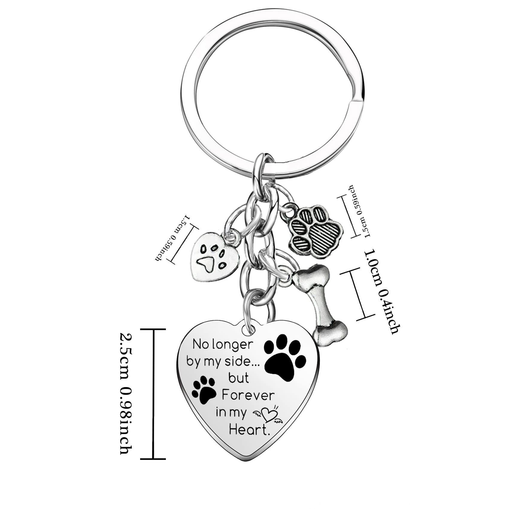 Mebvdebe Dog Memorial Gifts Pet Memorial Keychain No Longer by My Side Forever in My Heart Key Chain Loss of Dog Gifts Paw Prints Charm Sympathy Gift