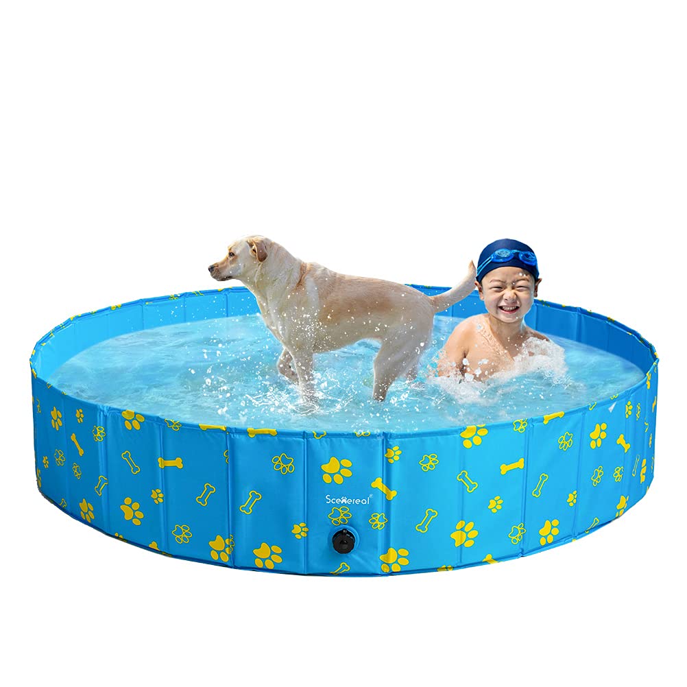 SCENEREAL Swimming Pool for Dogs Kids Toddlers - Large Foldable Pet Pool Bathing Tub with Paw Printing Outdoor Bathtub Collapsible for Small Medium Large Dogs Puppies