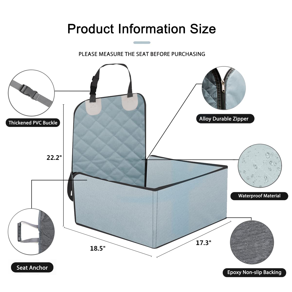 GURETER Front Seat Cover for Dogs, 2-in-1 Pet Carrier Car, SUV and Truck Waterproof Front Car Seat Cover with Dog Seat Belt, Anti-Scratches, Grey Blue, Pet Front Seat Dog Cover for Car FCWLAGU2