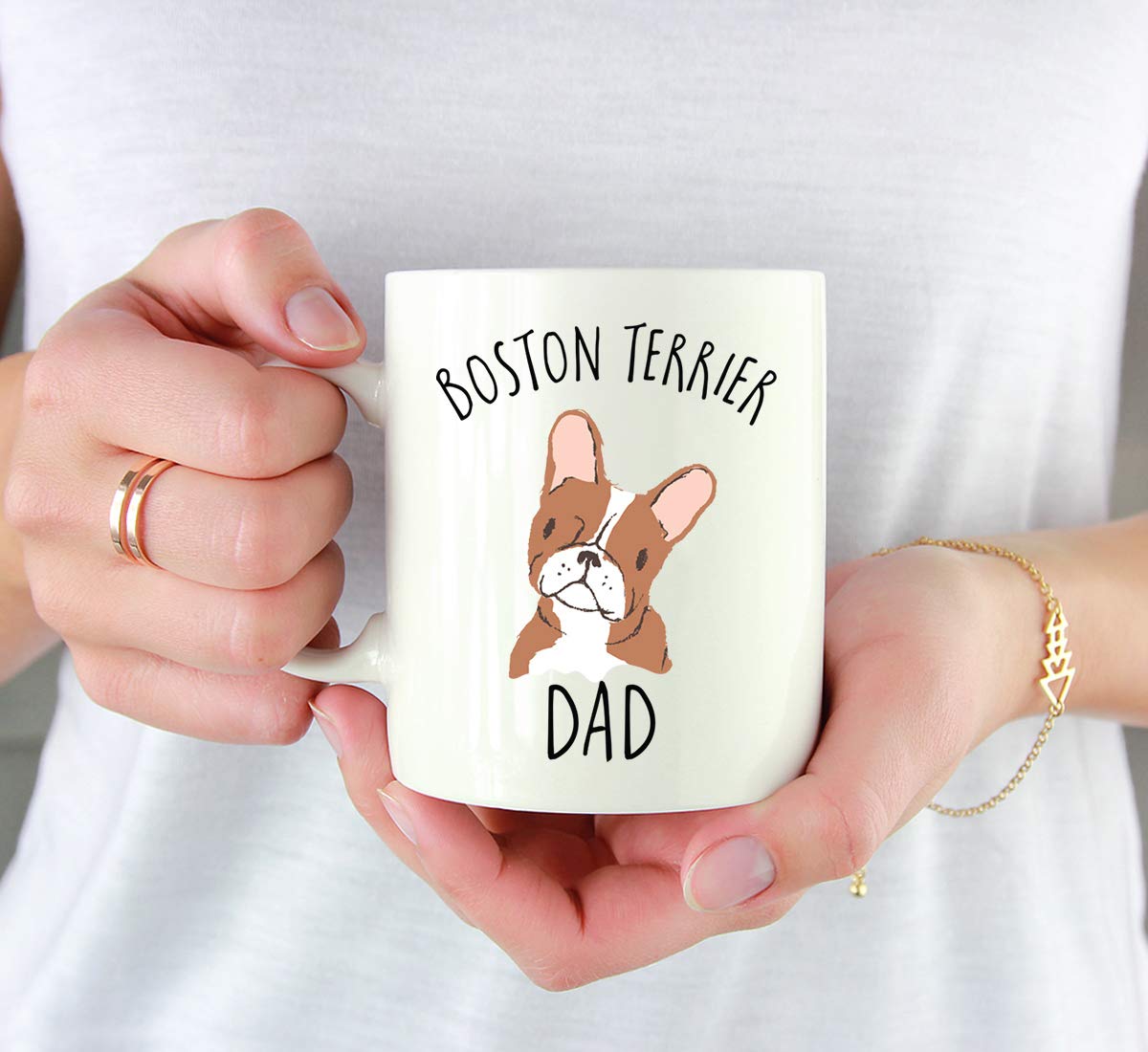 Andaz Press Funny Dog 11oz. Coffee Mug Gift, Red Boston Terrier Dog Dad, 1-Pack, Novelty Birthday Christmas Cup Gifts Ideas for Dog Lovers