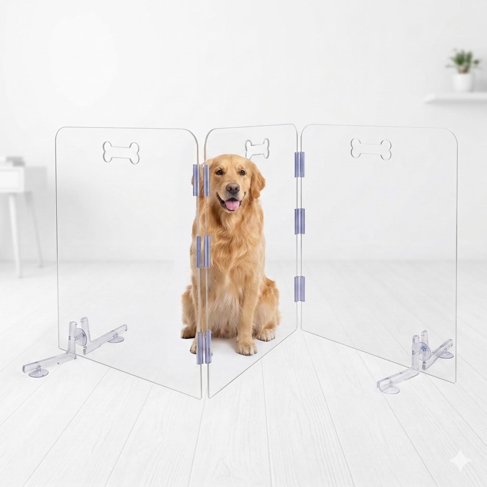 31.5" Tall Clear Acrylic Dog Playpen, 3-Panel Freestanding Transparent Pet Gate for Indoor Doorways, Foldable Puppy Fence Barrier with Support Feet & Handles(3-Panel Tall)