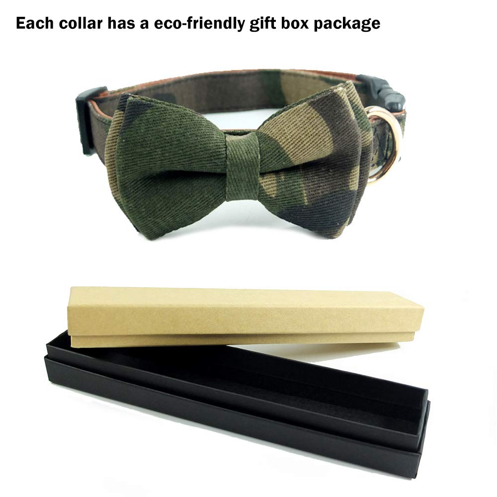 Dog Collar Bow Ties - Sturdy Soft Material&Leather Camouflage Collars for Small Medium Large Dogs Breed Puppies Adjustable 12 Colors and 3 Sizes (Camouflage, S 10"-14")