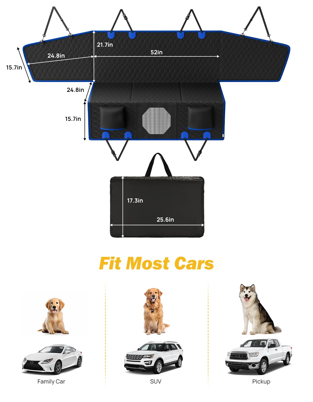 JOYTUTUS Back Seat Extender for Dogs with Dog Cooling Mat, Car Seat Cover with Hard Bottom, Back Seat Pet Cover for Summer or Hot Days Sleeping, Waterproof Dogs Hammock for Car Truck SUV