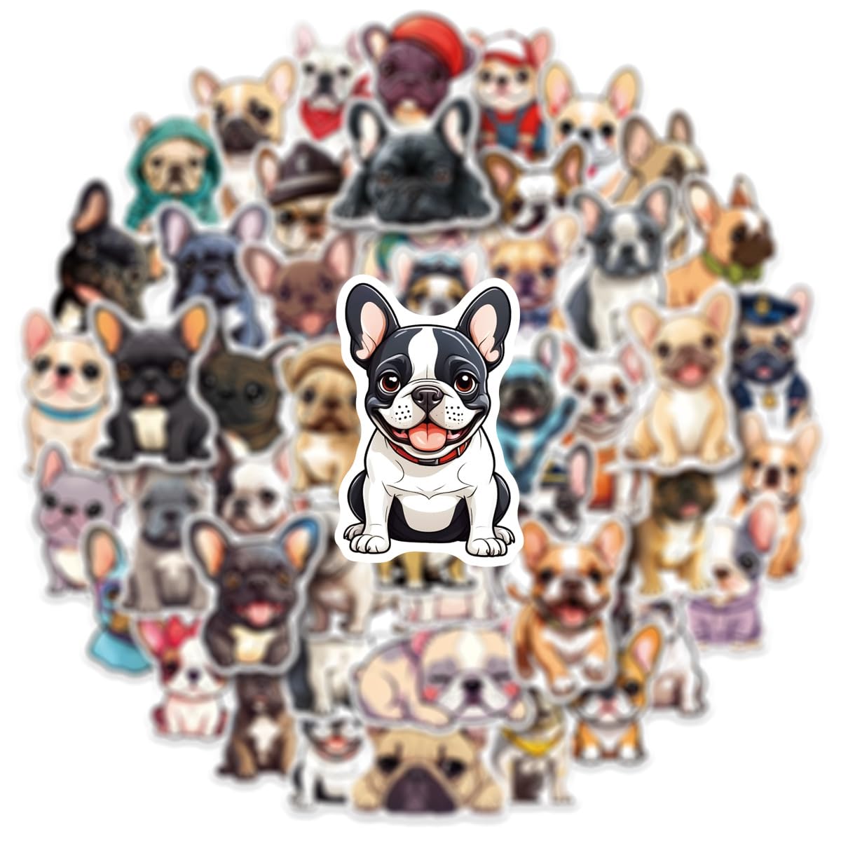French Bulldog Stickers 50-Pack, Waterproof Vinyl Graffiti Decals for Laptop, Suitcase, Water Bottle, Journal, Locker - Cartoon Dog Stickers for DIY Decor