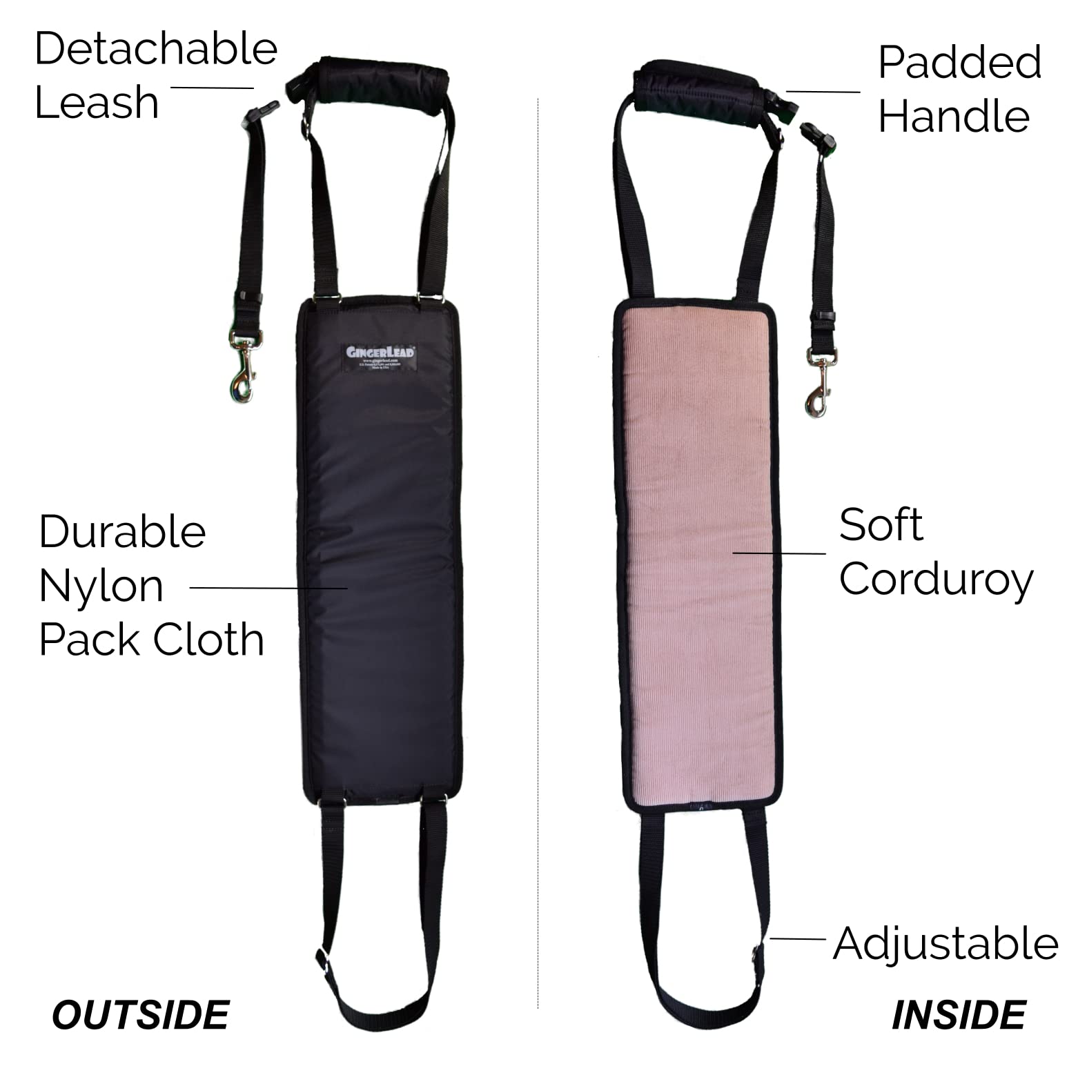 GINGERLEAD Dog Sling Support Harness, LG Female fits Big Dogs Over 65 lbs. Padded Rear Lift with Integrated Leash to Assist Senior K9s, or Recovery from Knee/TPLO, Hip or Back Surgery. Made in U.S.A.