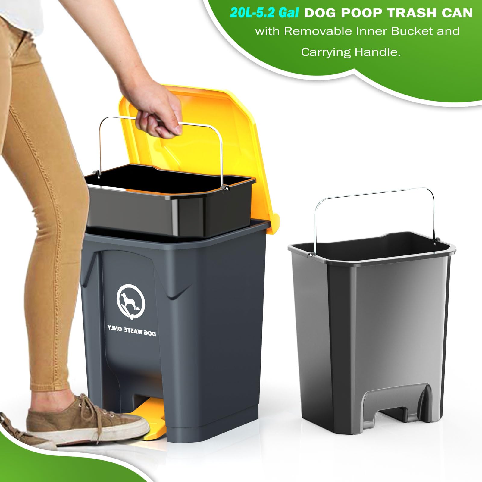 Outdoor Dog Poop Trash Can & Plastic Pooper Scooper Set for Yard - 20L/5.2 Gallen Dog Waste Disposal Station with Inner Bucket