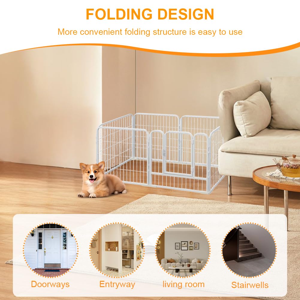 Dog Playpen for Indoor & Outdoor, 6 Panels Heavy Duty Dog Playpen, Foldable Metal Pet Play Pen Exercise Pen, Stainless Steel Pet Fence Barrier for Dog Cat Rabbit Indoor Outdoor Home Yard