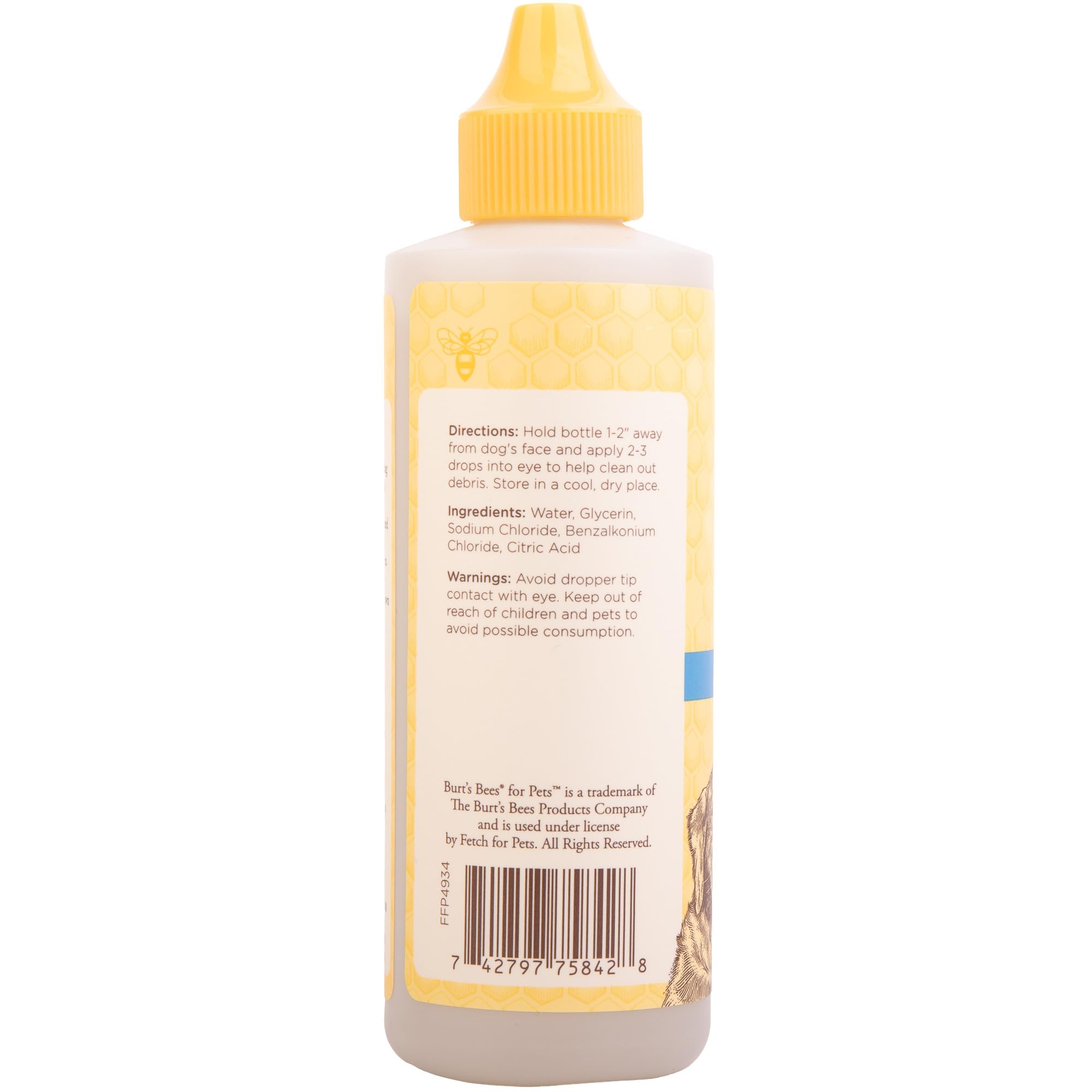 BURT'S BEES FOR PETS Dog Eye Wash with Saline Solution, Gentle Eye Cleaner for Dogs and Puppies, Tear Stain and Debris Rinse for Sensitive Eyes, Natural Origin Formula, 4 Fl Oz
