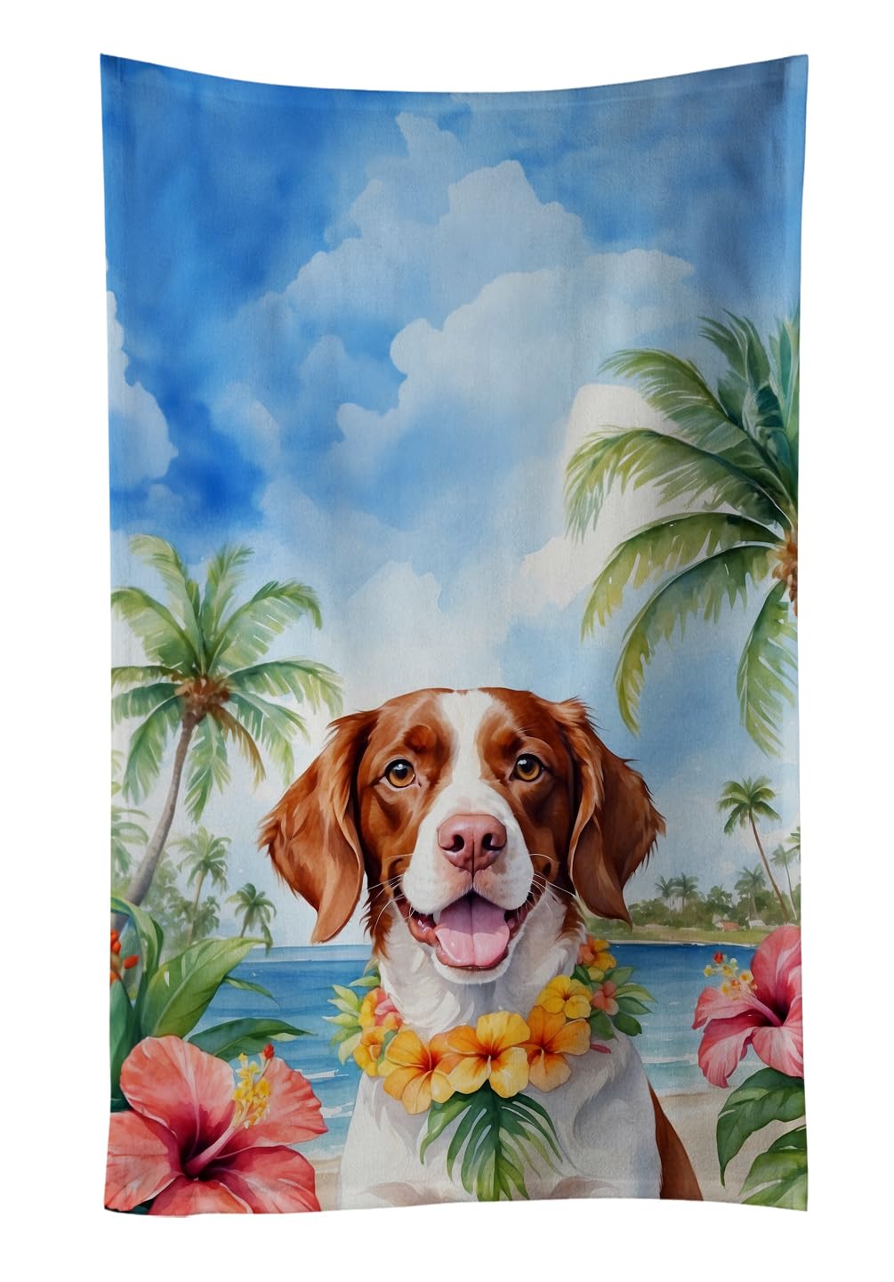 Caroline's Treasures Brittany Spaniel Luau Kitchen Towel Dish Cloths Guest Hand Towel Decorative Bathroom Towel for Face,Tea, Dishcloth, Kitchen and Bath