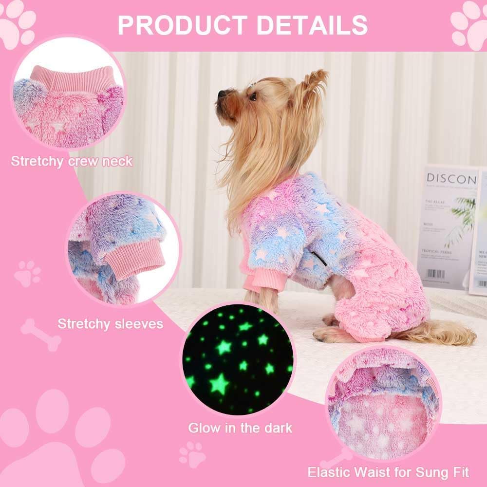 Dog Pajamas for Small Dogs, Glow in Dark Tie Dye Unicorn Sweater, Super Soft Velvet Material Chihuahua Yorkie Tiny Clothes Outfits (X-Small)