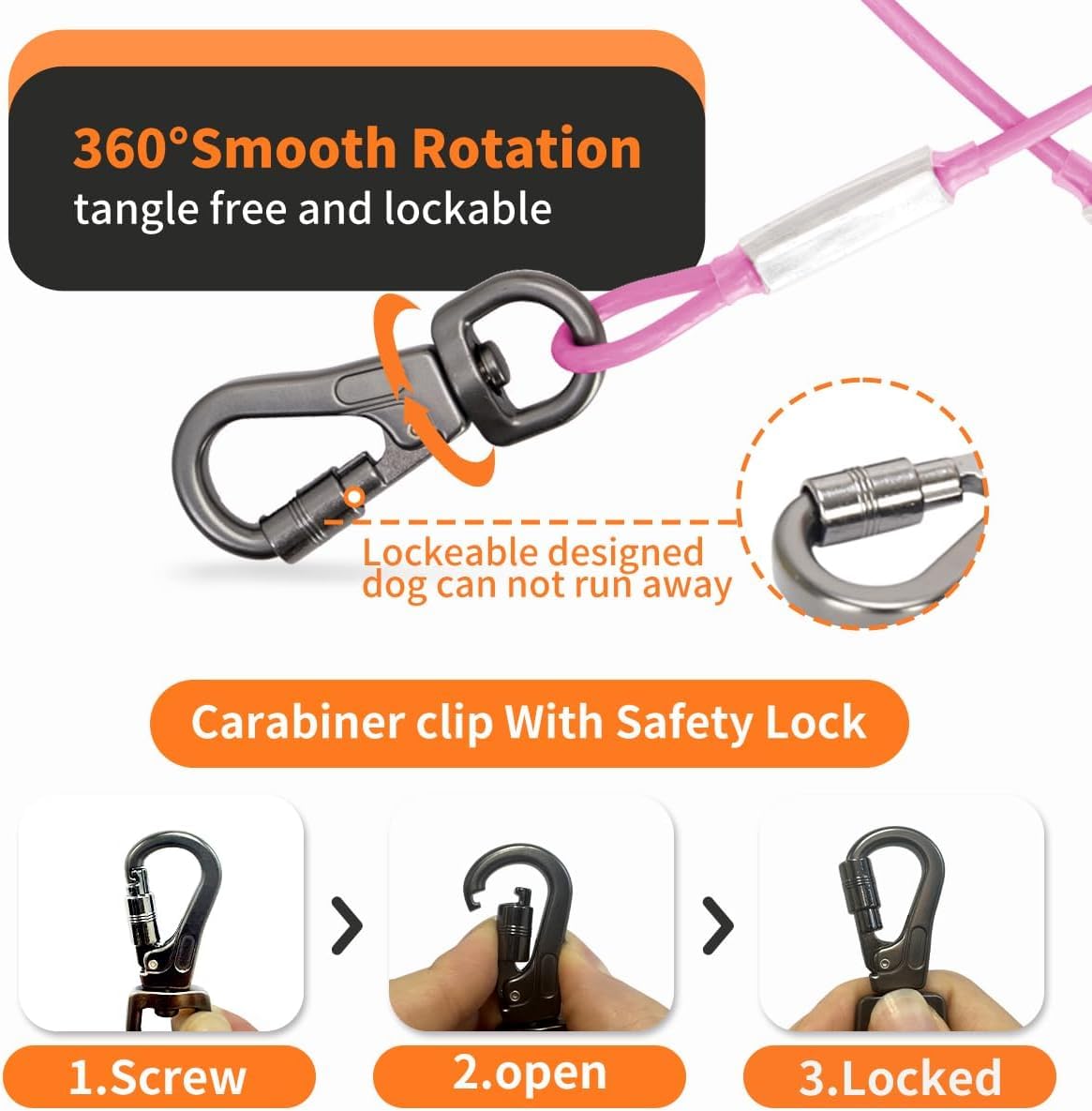 Tangle-Free Dog Tie Out Stake and 100ft Pink Tie Out Cable