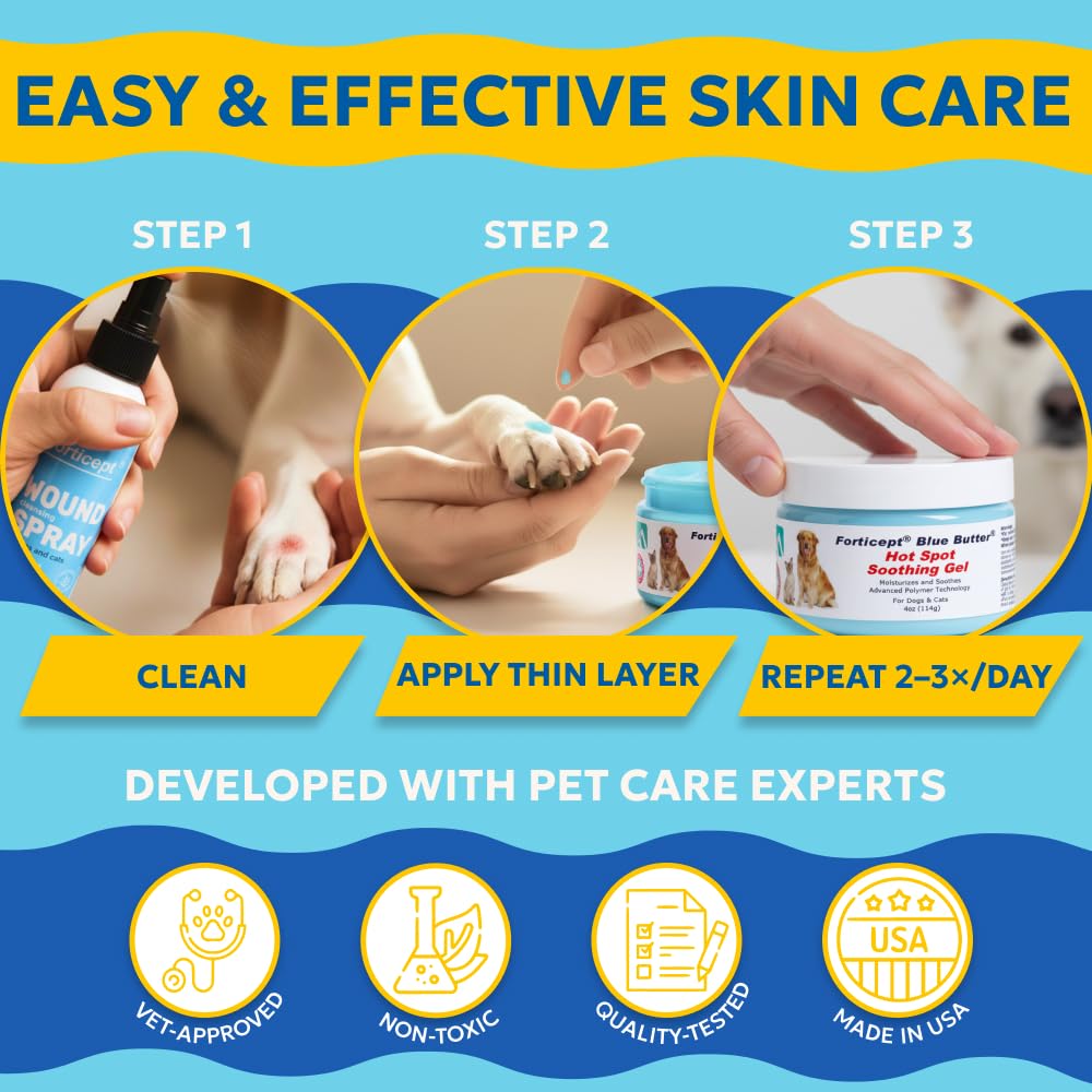 Forticept Dog Wound Care Blue Butter Gel, Hot Spot Treatment for Dogs, Itch Relief, Moisturizing, Prevents Infection, Scratches & Skin Ulcers, Cracked Paw Pads Gel, 3 Ounces (3 OZ)