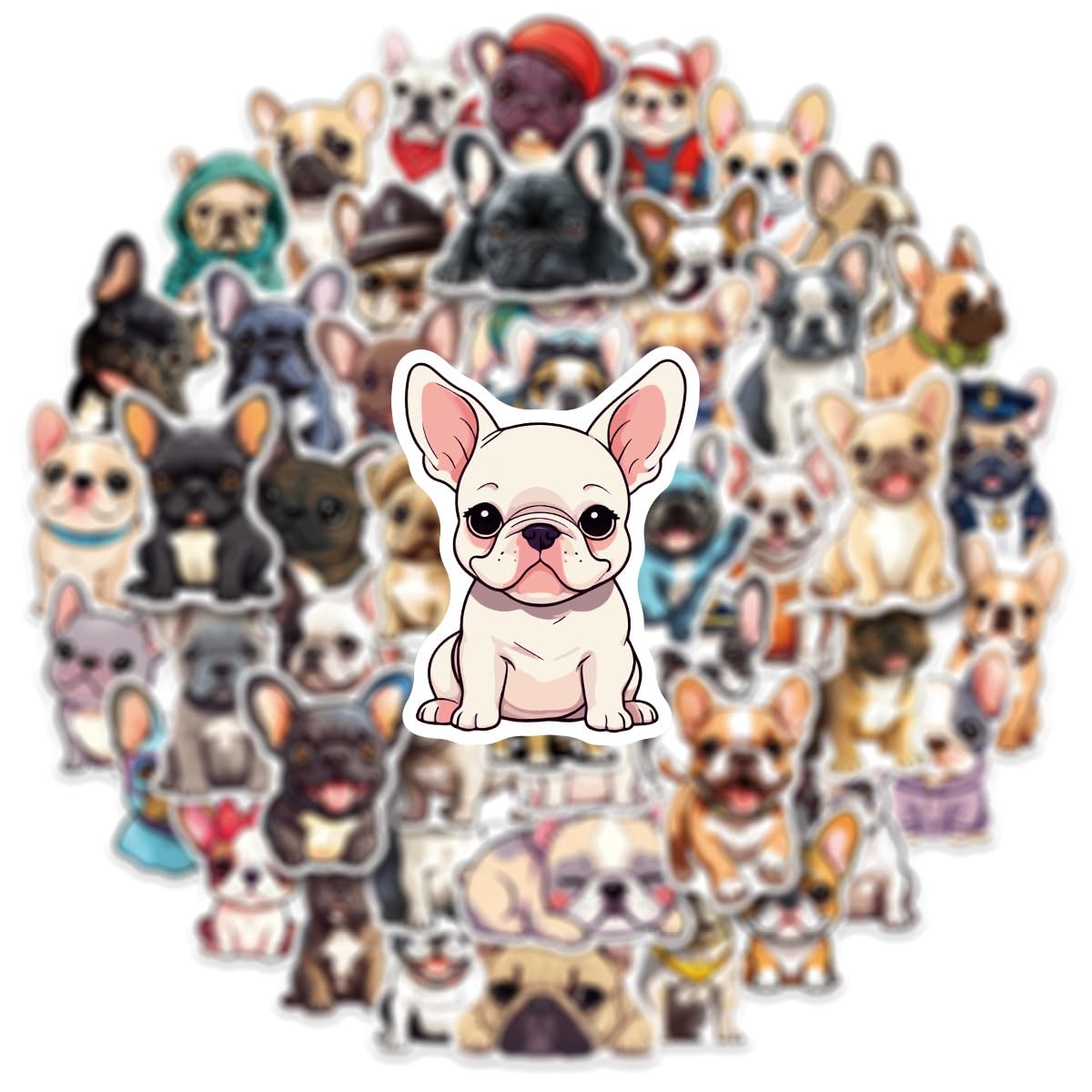 French Bulldog Stickers 50-Pack, Waterproof Vinyl Graffiti Decals for Laptop, Suitcase, Water Bottle, Journal, Locker - Cartoon Dog Stickers for DIY Decor