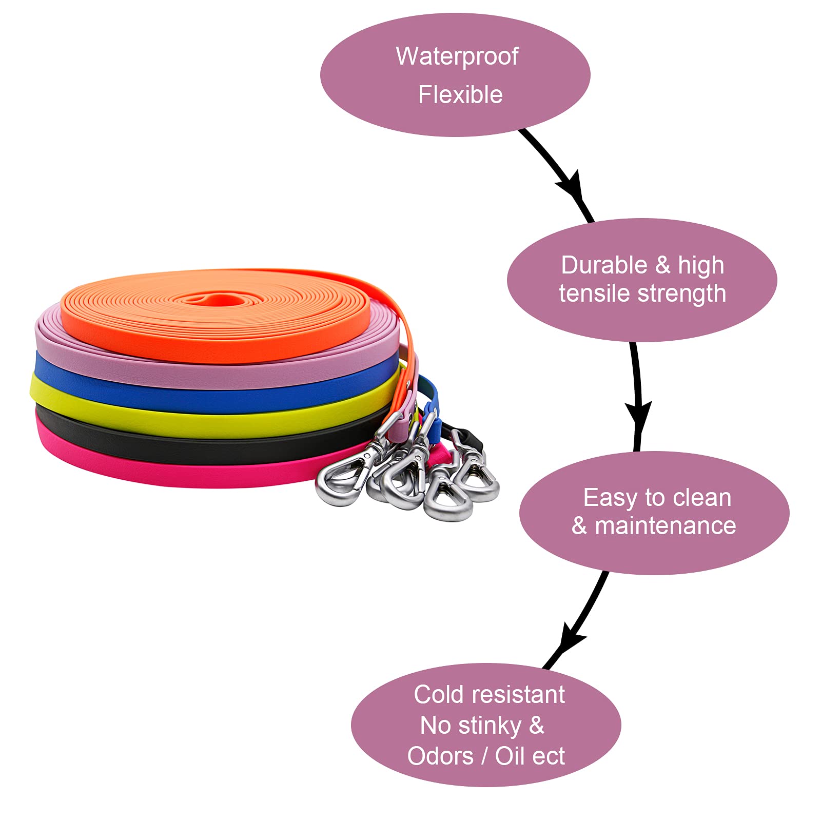 Long Dog Leash Waterproof Recall Training Lead Outdoor Long Line Great for Training, Beach, Play, Camping, or Backyard
