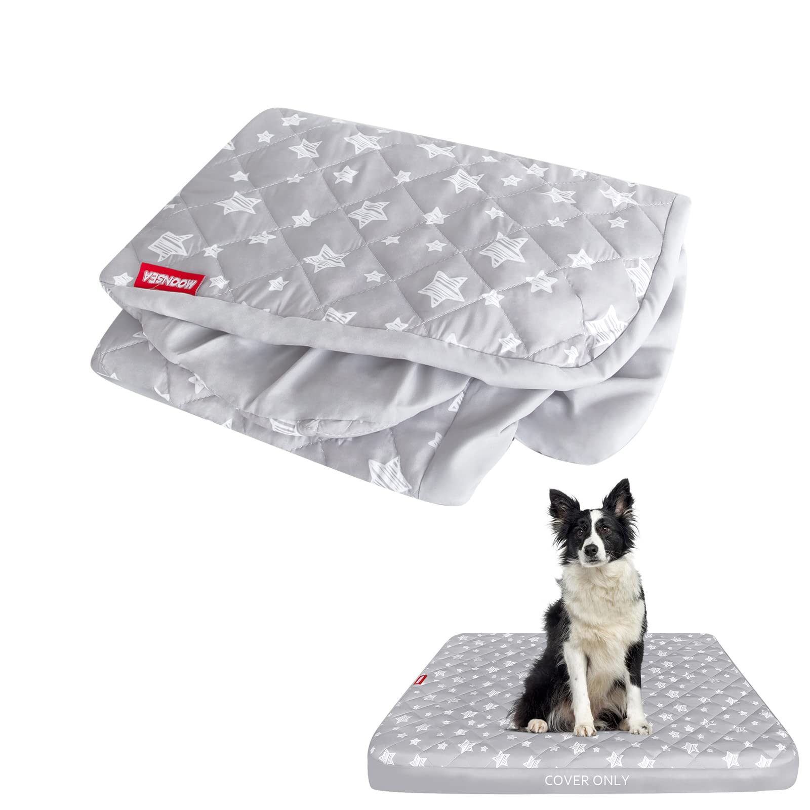 Waterproof Dog Bed Covers Replacement Washable Pet Hair Easy to Remove, Noiseless Quilted Puppy Pet Bed Cover Lovely Grey Star Print 29x41 Inches, for Dog/Cat, Cover Only