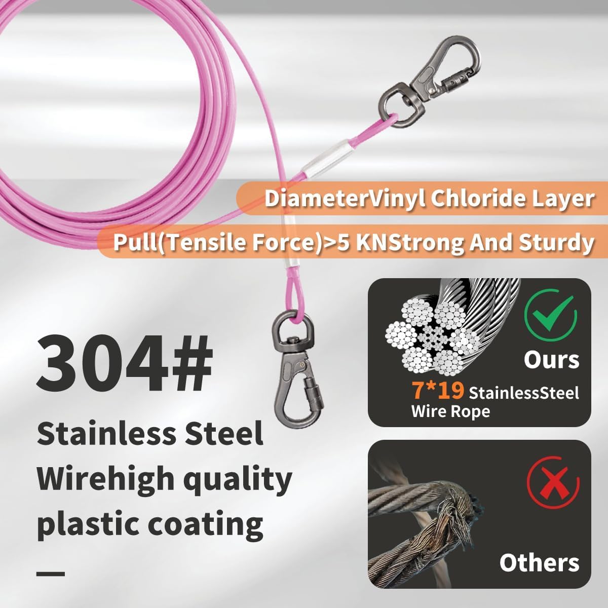 Tangle-Free Dog Tie Out Stake and 100ft Pink Tie Out Cable