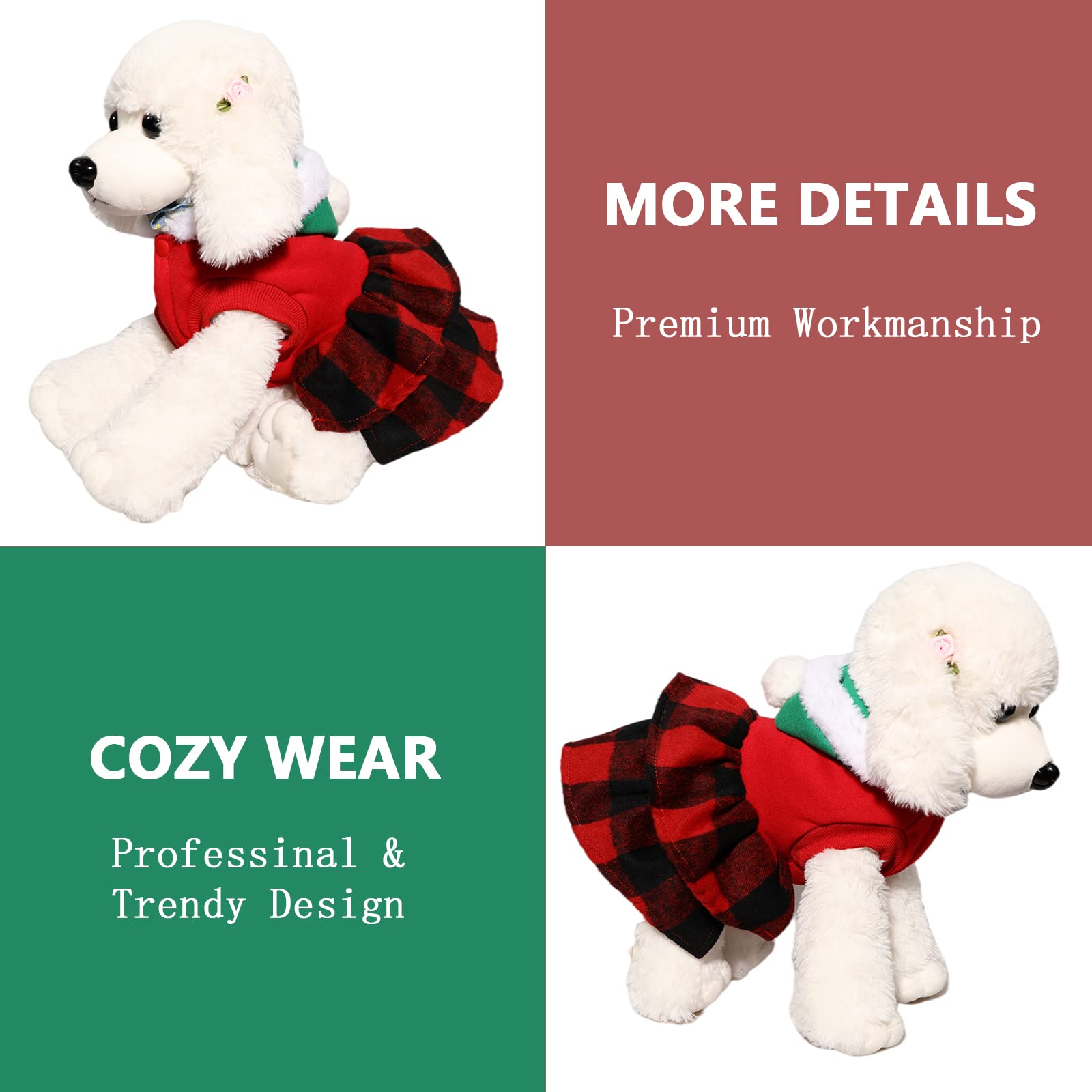SGQCAR Christmas Plaid Dog Dress Hoodie Pet Clothes Printed Sweater Puppy Hooded Sweatshirt Cold Weather Doggie Coats for Small Medium Dogs Cats