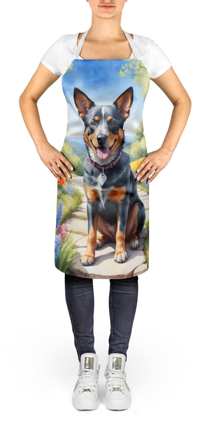 Caroline's Treasures Australian Cattle Dog Spring Garden Apron Cooking Kitchen Server Baking Crafts Gardening for Adult Women Men, Unisex, Large, Multicolor