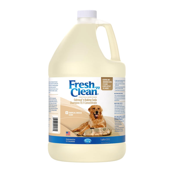 Pet-Ag Fresh ’n Clean Oatmeal ’n Baking Soda Shampoo - Tropical Fresh Scent (15:1 Concentrate) - 1 Gallon - Nurtures Dry, Itchy Skin with Vitamin E & Aloe - Strengthens & Repairs - Soap Free