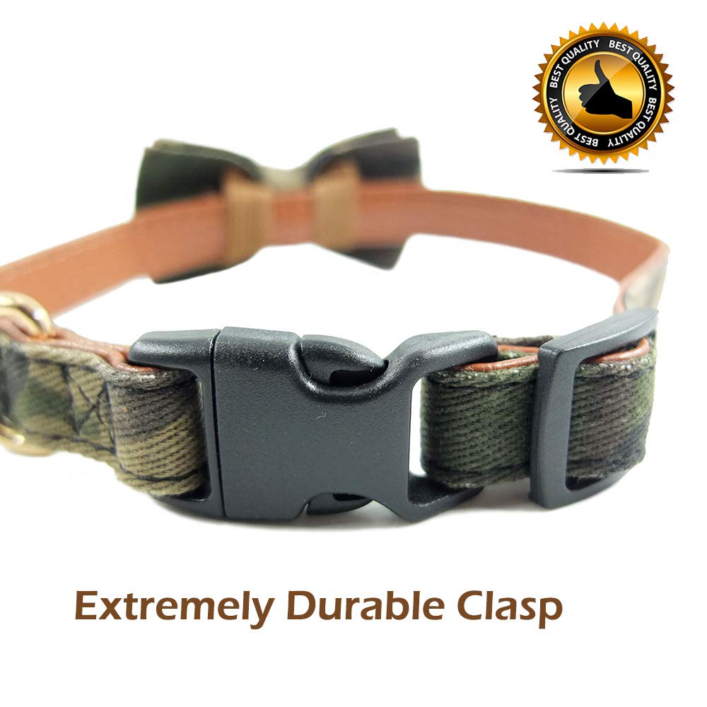 Dog Collar Bow Ties - Sturdy Soft Material&Leather Camouflage Collars for Small Medium Large Dogs Breed Puppies Adjustable 12 Colors and 3 Sizes (Camouflage, S 10"-14")