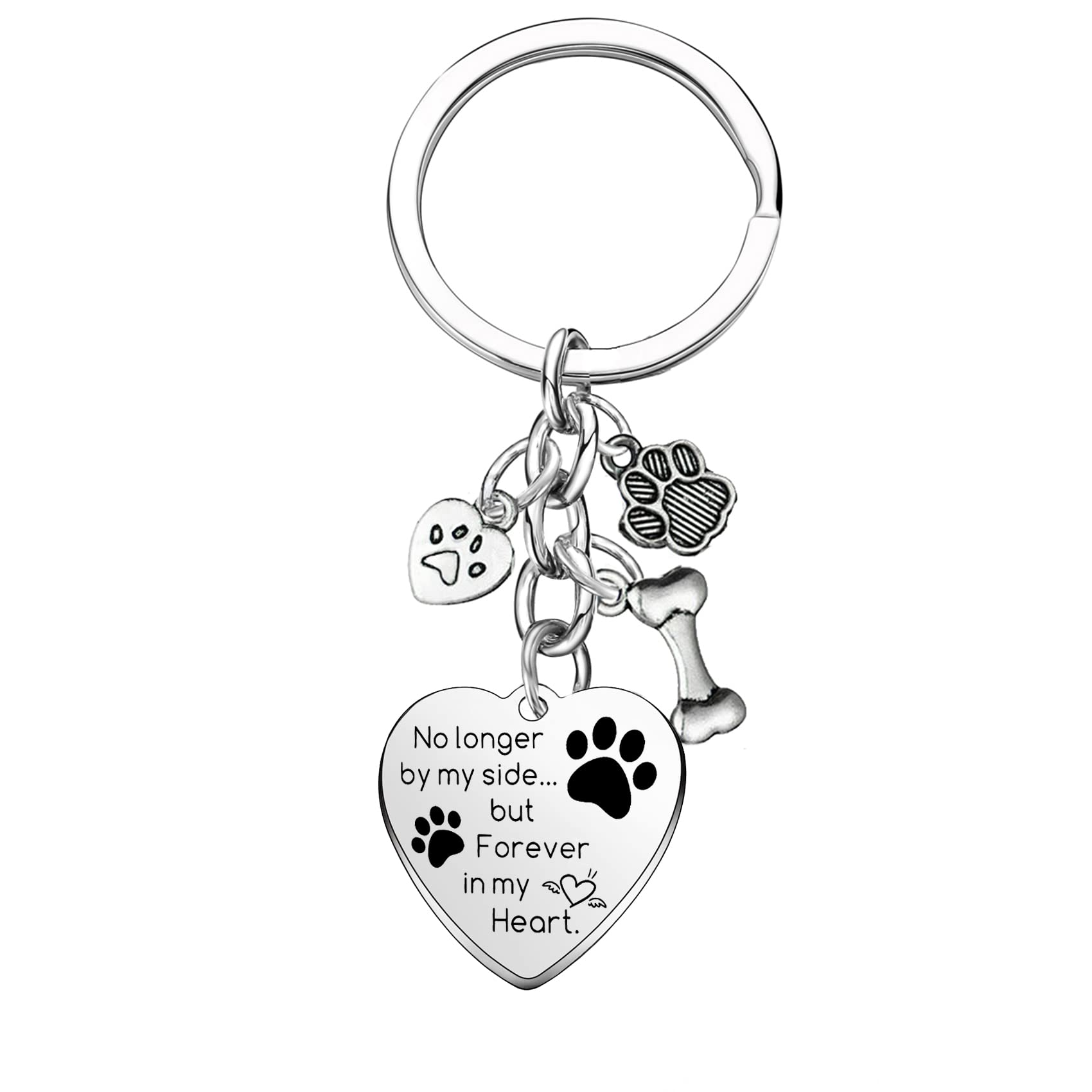 Mebvdebe Dog Memorial Gifts Pet Memorial Keychain No Longer by My Side Forever in My Heart Key Chain Loss of Dog Gifts Paw Prints Charm Sympathy Gift