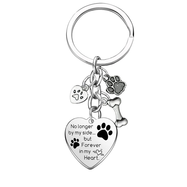 Mebvdebe Dog Memorial Gifts Pet Memorial Keychain No Longer by My Side Forever in My Heart Key Chain Loss of Dog Gifts Paw Prints Charm Sympathy Gift