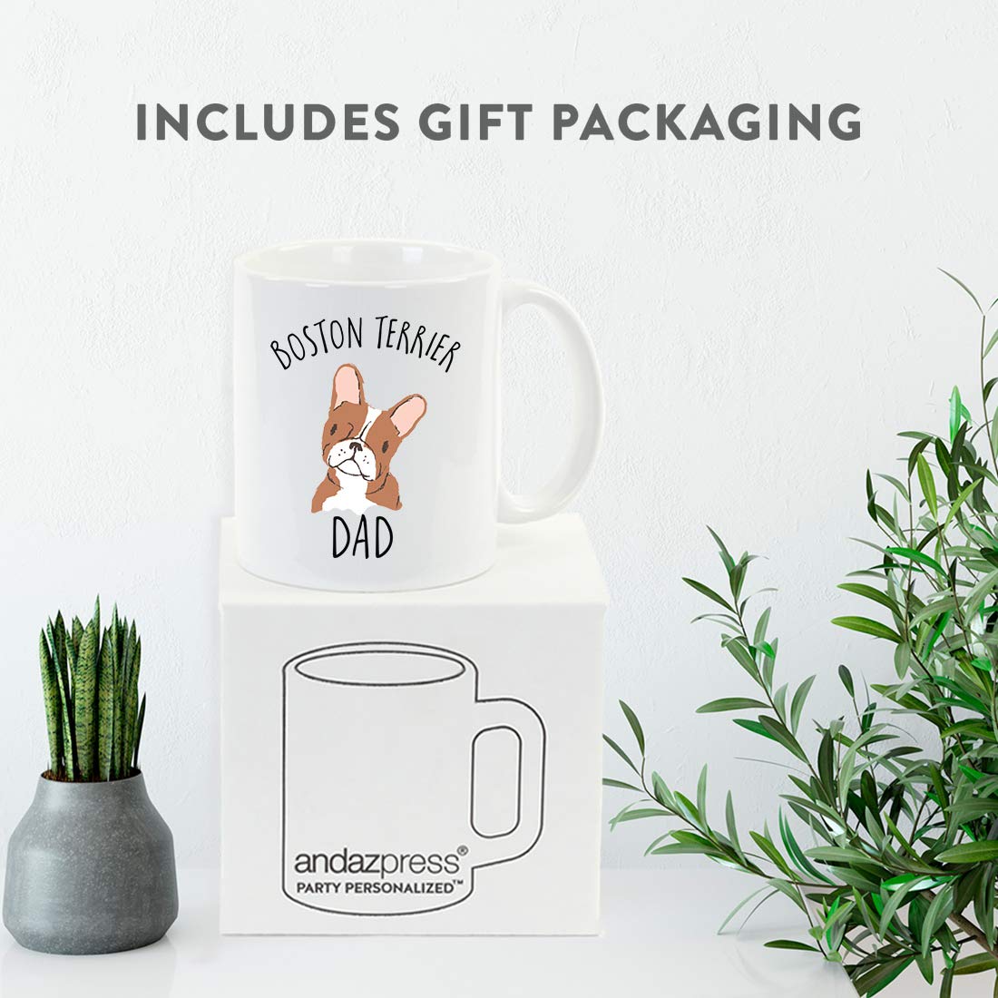 Andaz Press Funny Dog 11oz. Coffee Mug Gift, Red Boston Terrier Dog Dad, 1-Pack, Novelty Birthday Christmas Cup Gifts Ideas for Dog Lovers