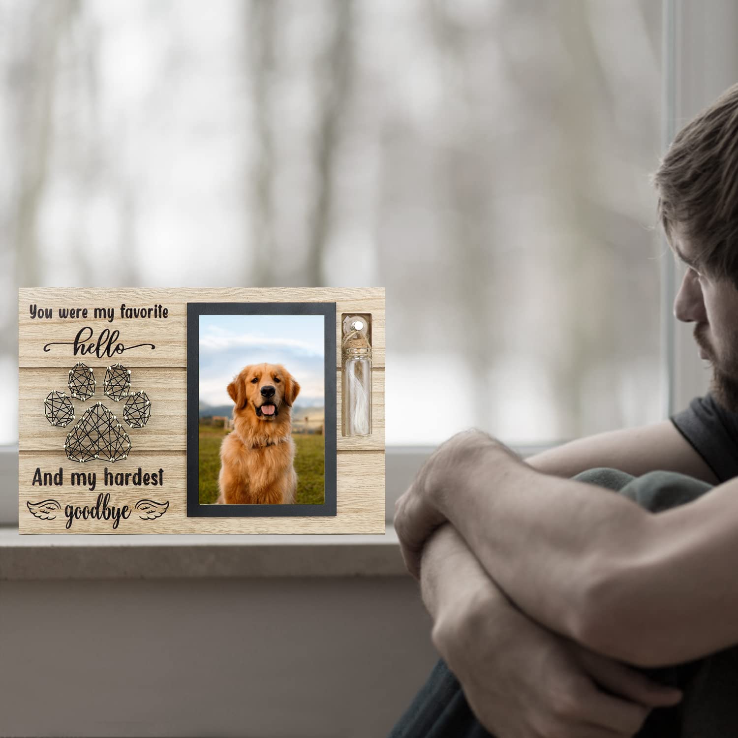 Dog Memorial Frame for Ashes or Hair with Glass Bottle Pet Loss Gifts for Loss of Dog Sympathy Picture Frame(Black)