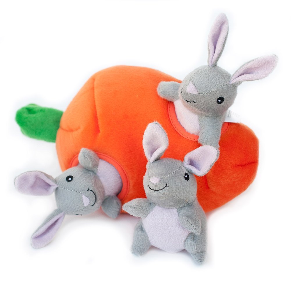 ZippyPaws Burrow- Interactive Dog & Puppy Toys for Boredom, Stimulating Pet Products to Keep Them Busy, Hide & Seek Plush Dog Puzzles, Enrichment Squeaky Toy, for Small & Medium Dogs- Bunny n' Carrot