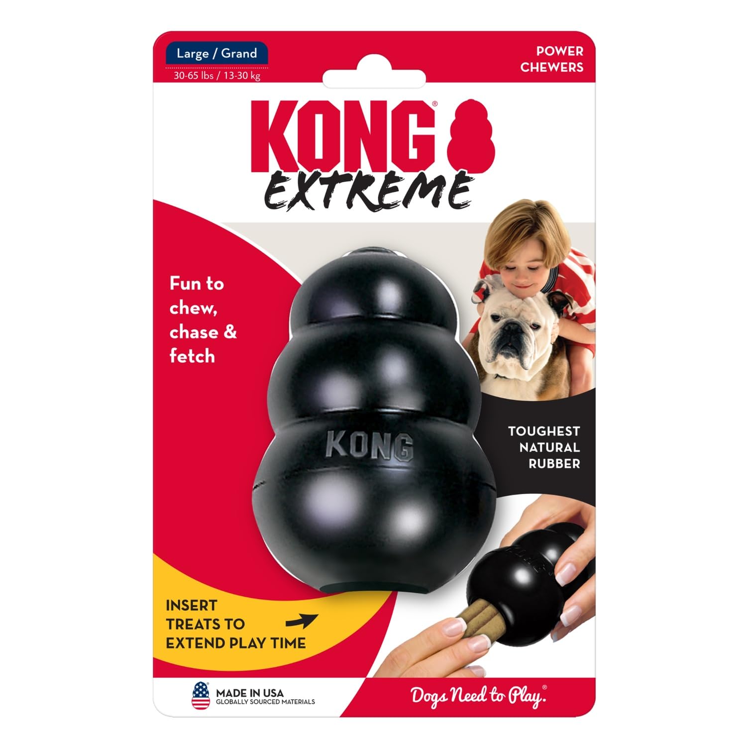 KONG Extreme Dog Toy - Fetch & Chew Toy - Treat-Filling Capabilities & Erratic Bounce for Extended Play Time Most Durable Natural Rubber Material - for Power Chewers - for Large Dogs